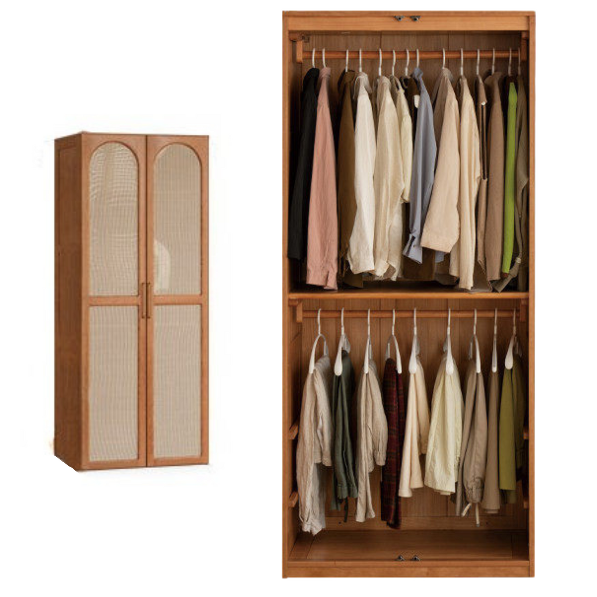 Cherry Solid Wood Swing Door Rattan Wardrobe