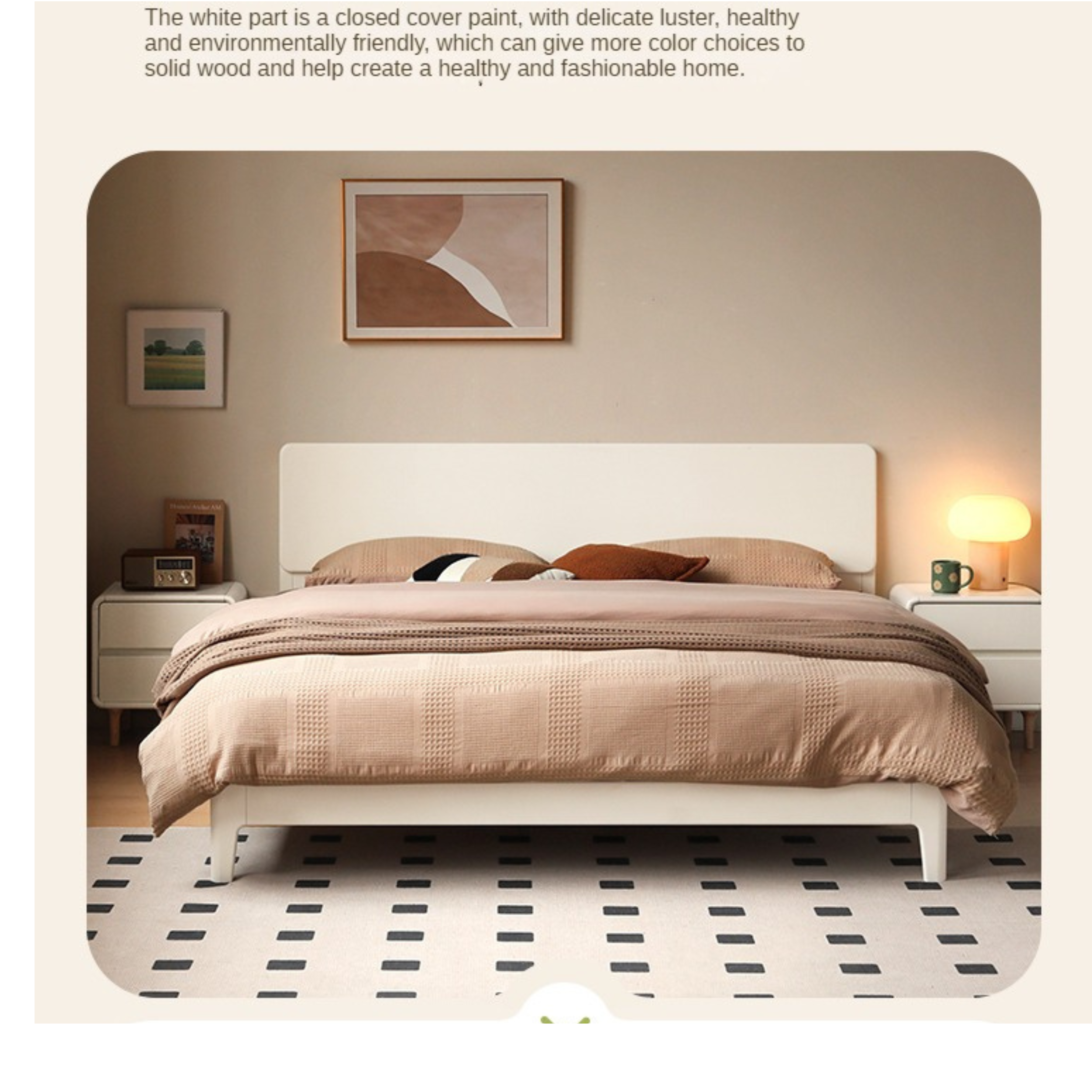 Poplar, Rubberwood Solid Wood Bed Modern Simple Cream Style