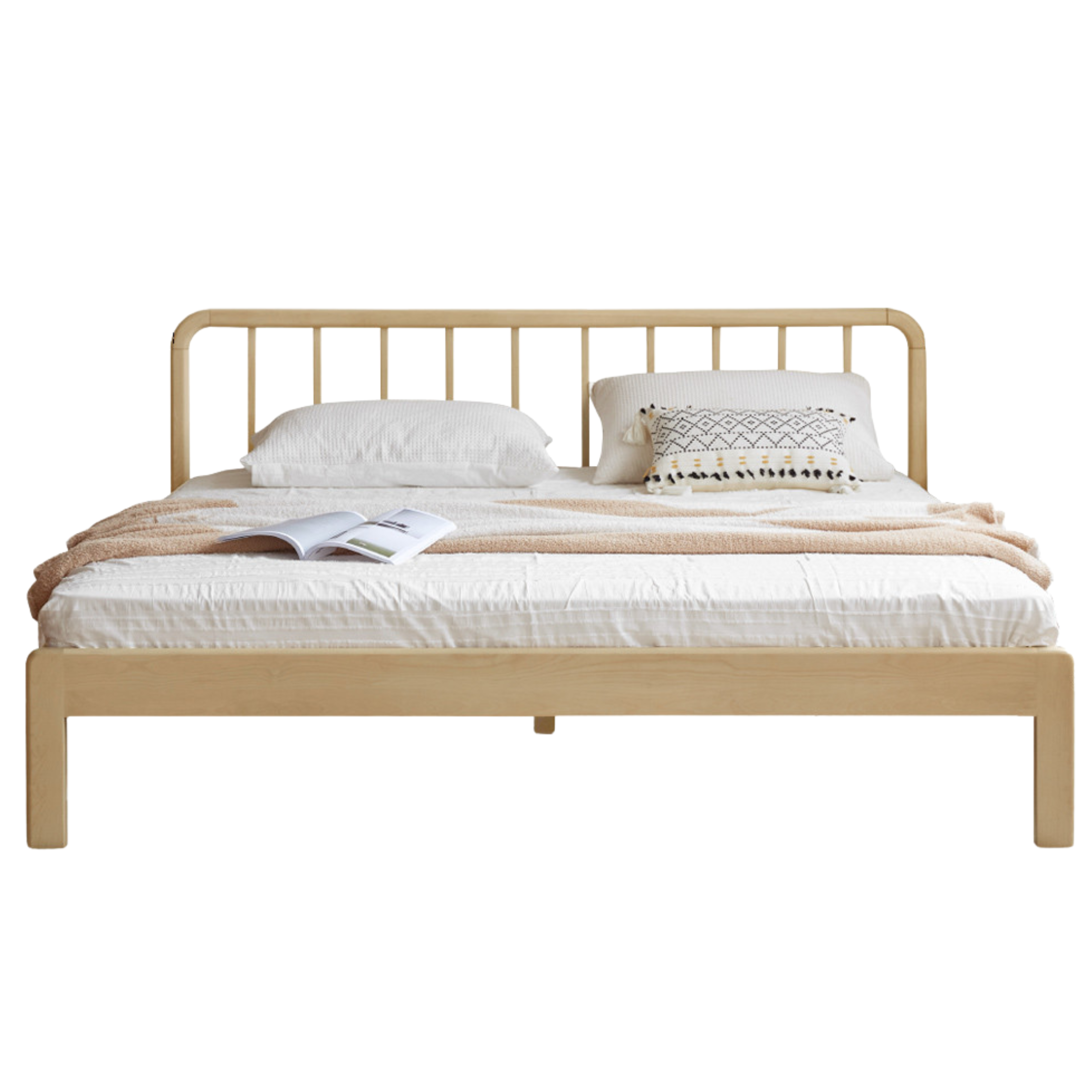 European Beech Solid Wood Bed Modern Simple