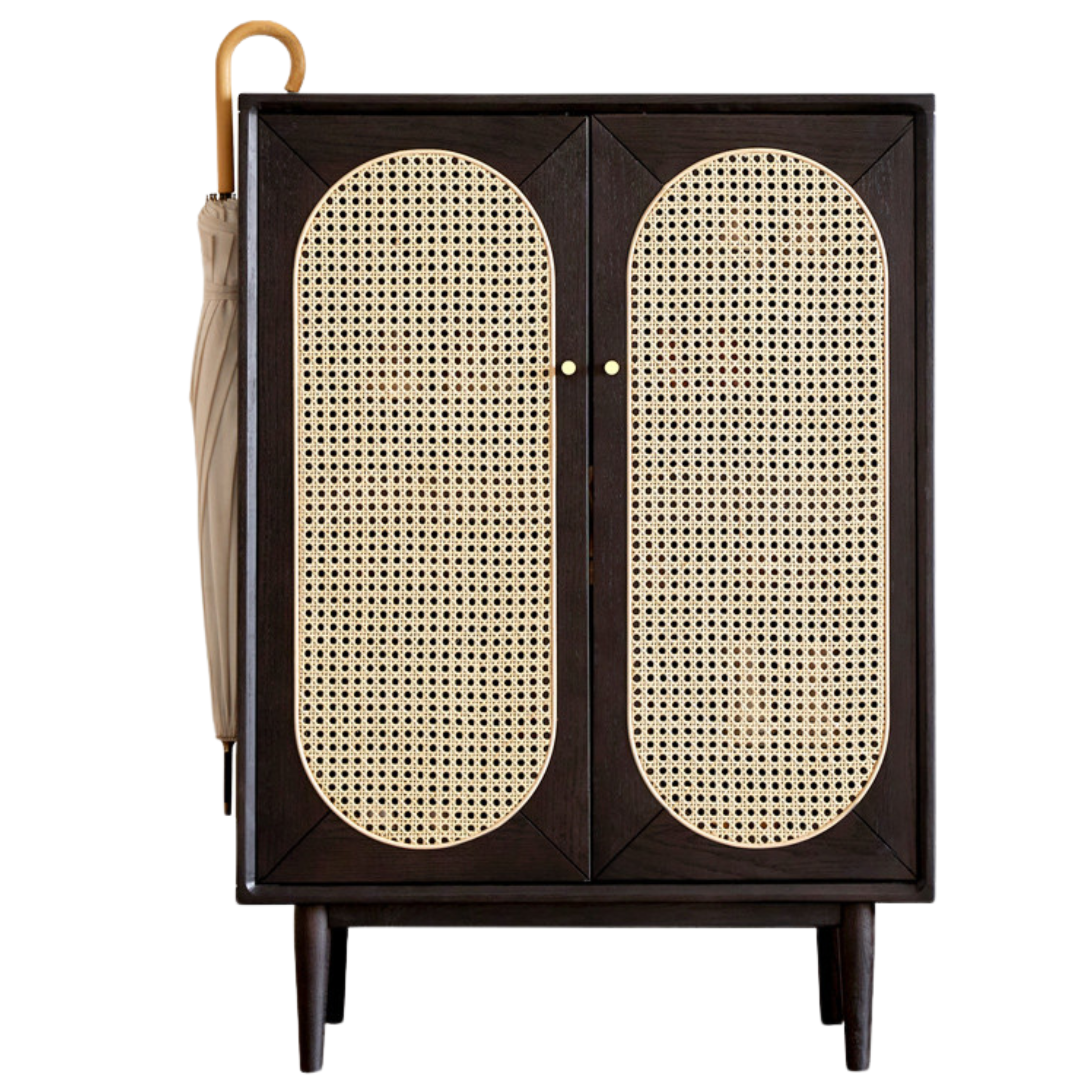 Oak Solid Wood Black Rattan Shoe Cabinet