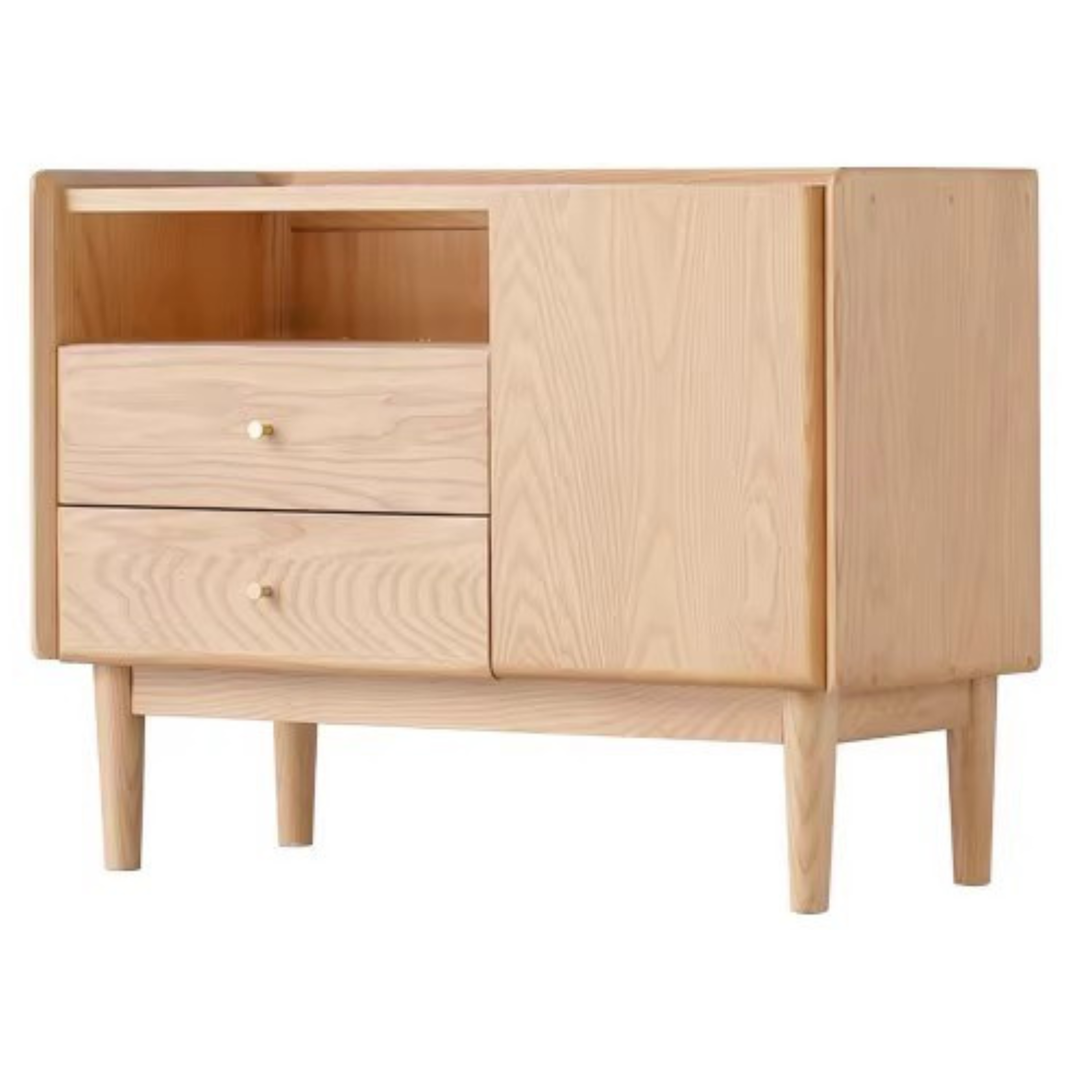 Ash Solid Wood Retractable Desk with Cabinet, Home Office