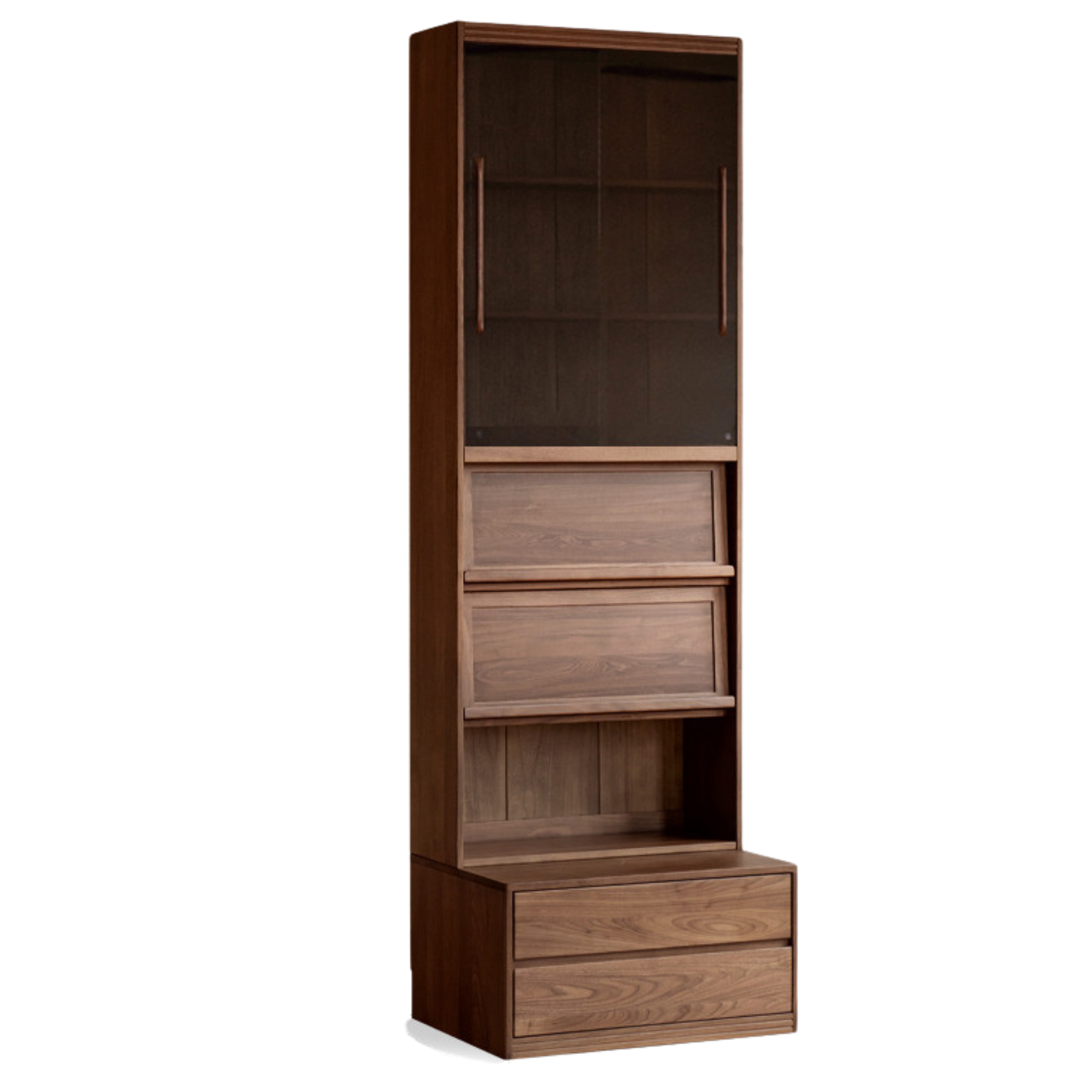 Black Walnut, Oak, Sandalwood, Ash Solid Wood Light Luxury Combined Bookshelf With Seat