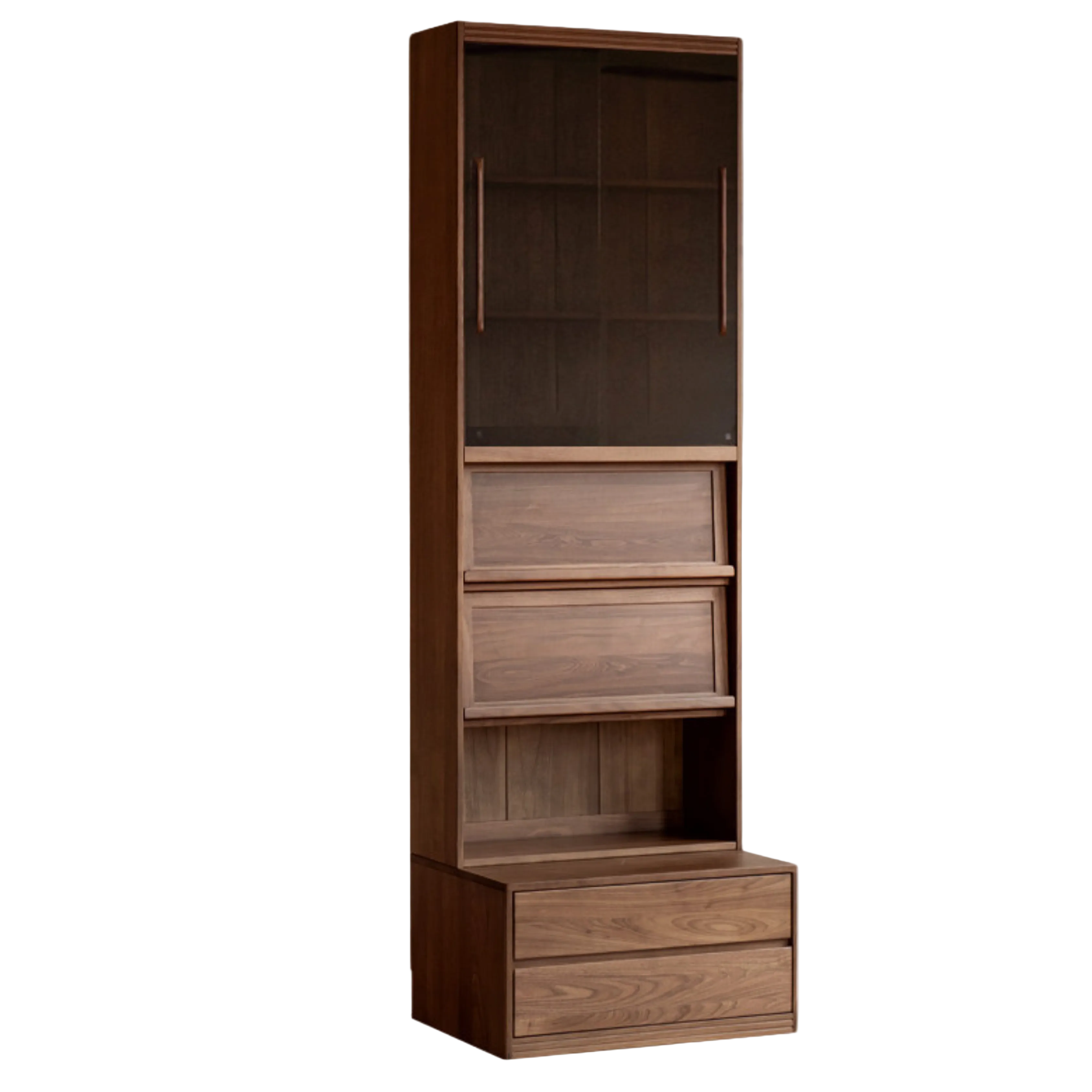 Black Walnut, Sandalwood Solid Wood Light Luxury Combined Bookshelf With Seat