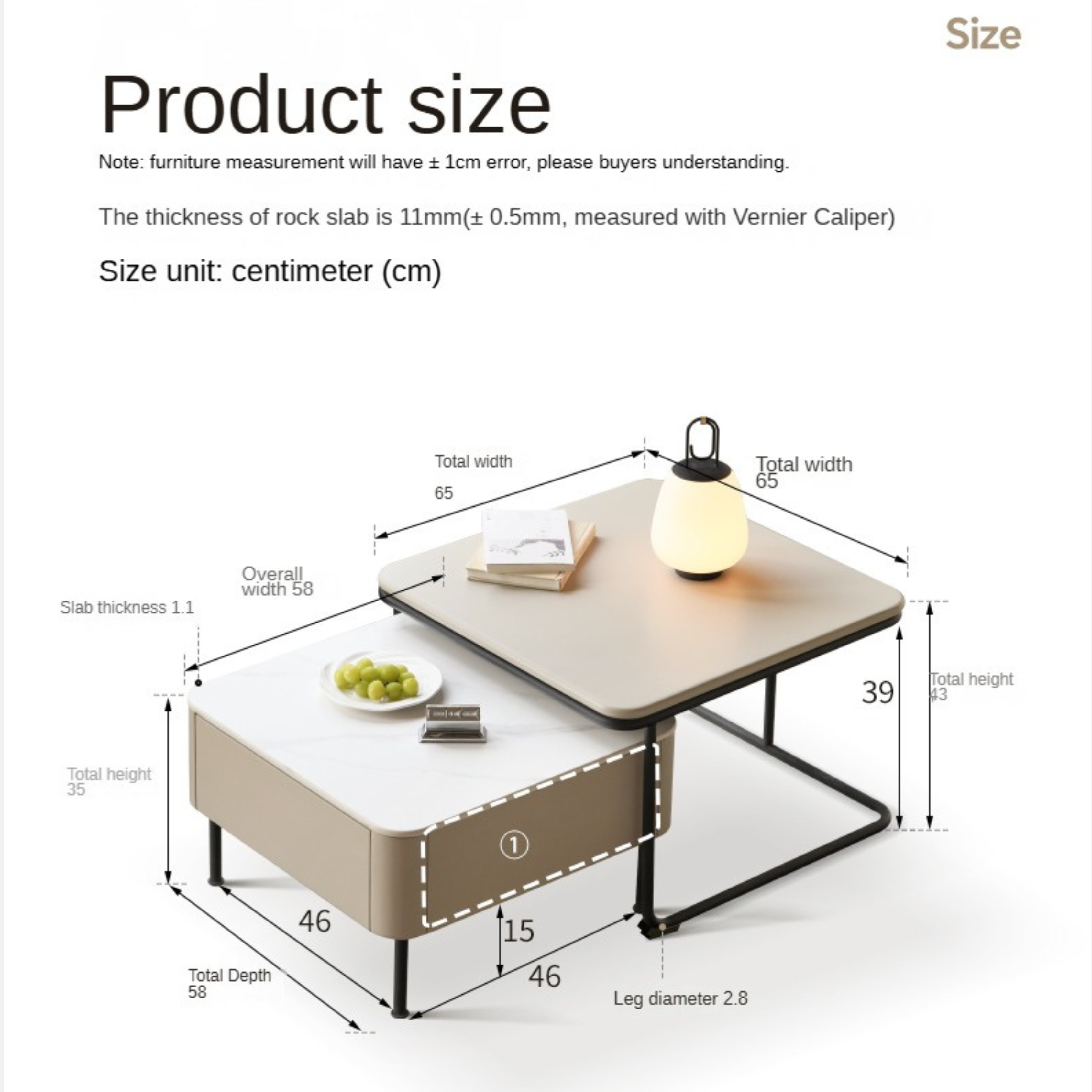 Poplar Solid Wood Rock Board Coffee Table Luxury