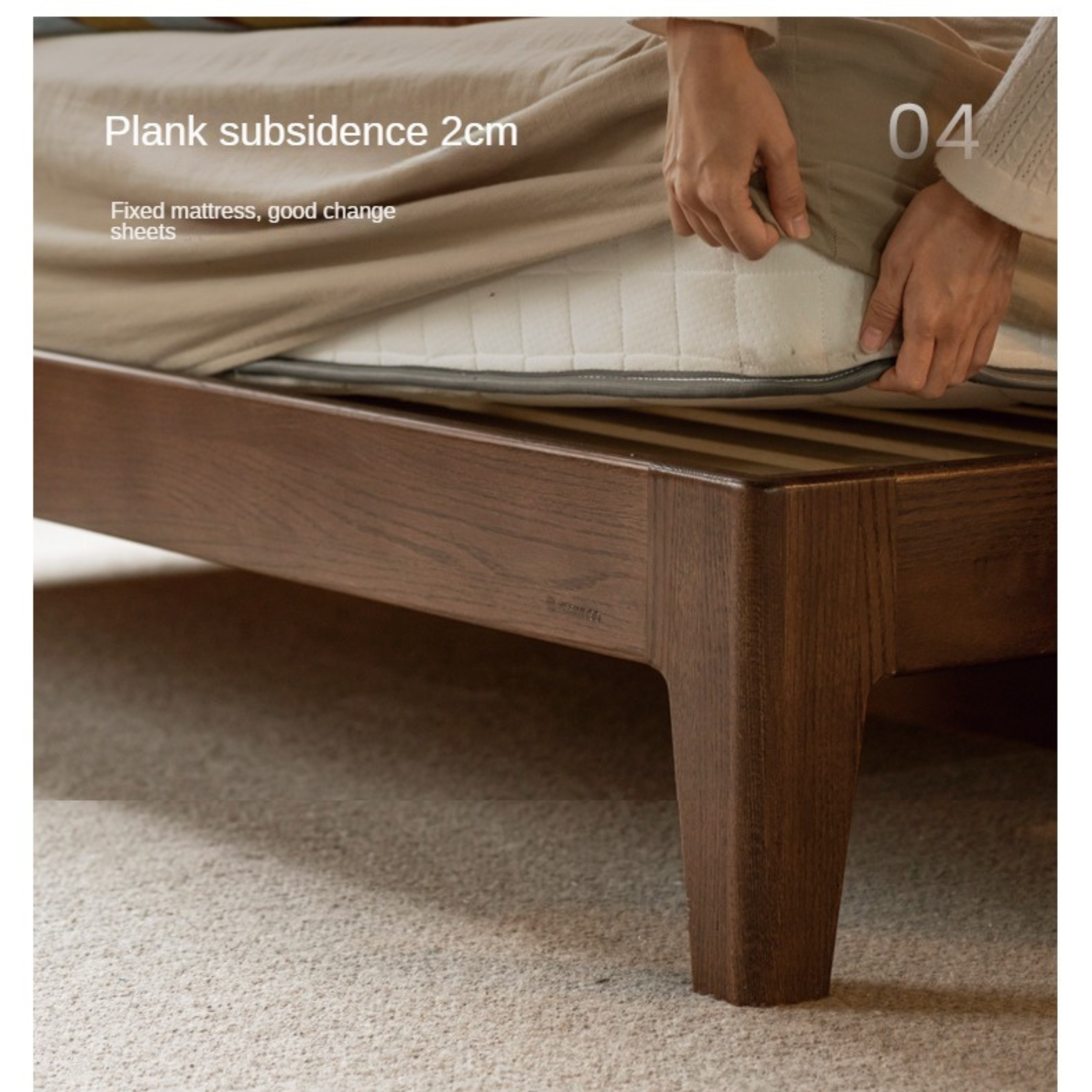 Oak Solid Wood High Back Large Bed