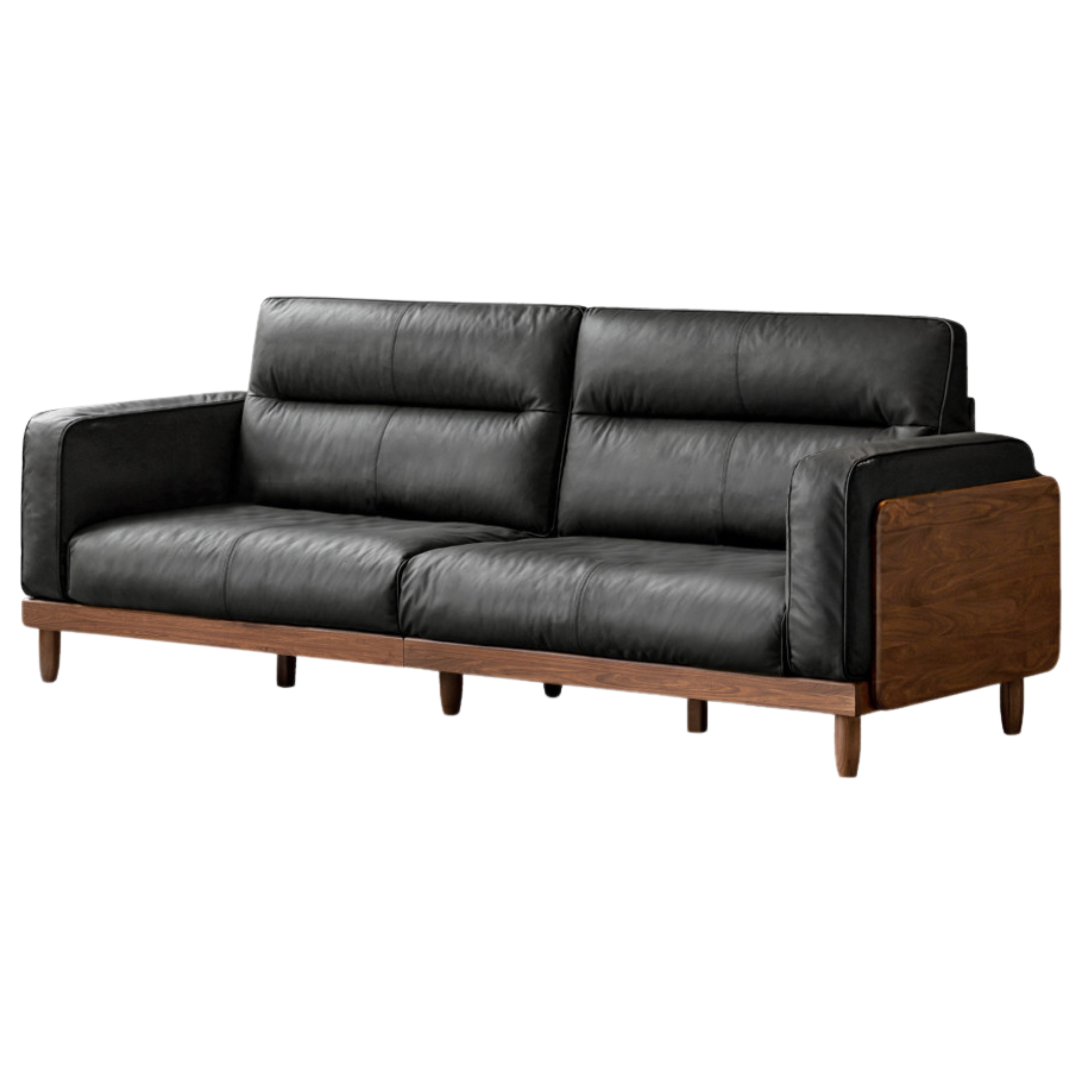 Black Walnut, Ash, Solid Sandalwood Wood Leather Top Layer Yellow Cowhide Sofa.