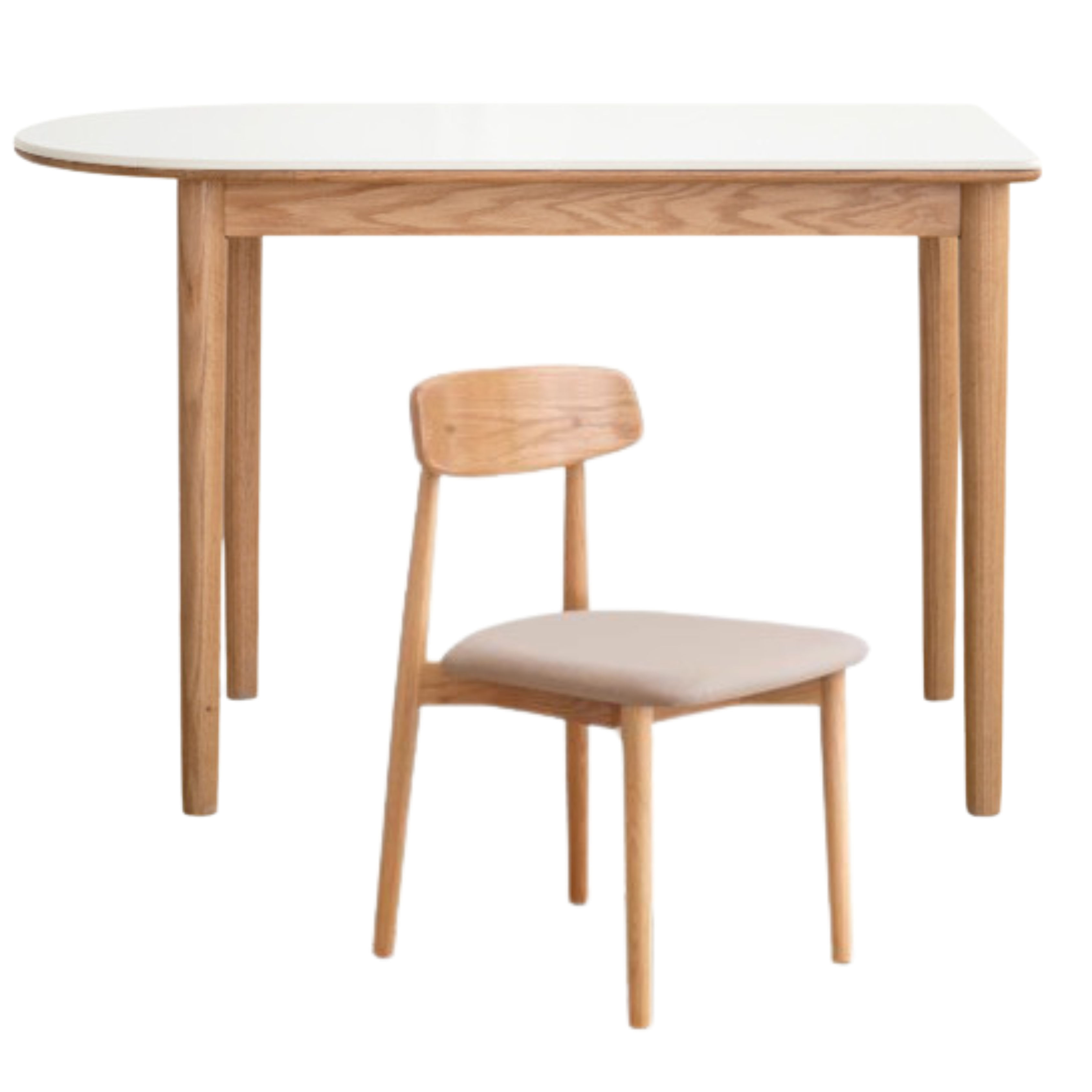 Oak, Beech Solid Wood Rock Slab Semi-Circular Dining Table