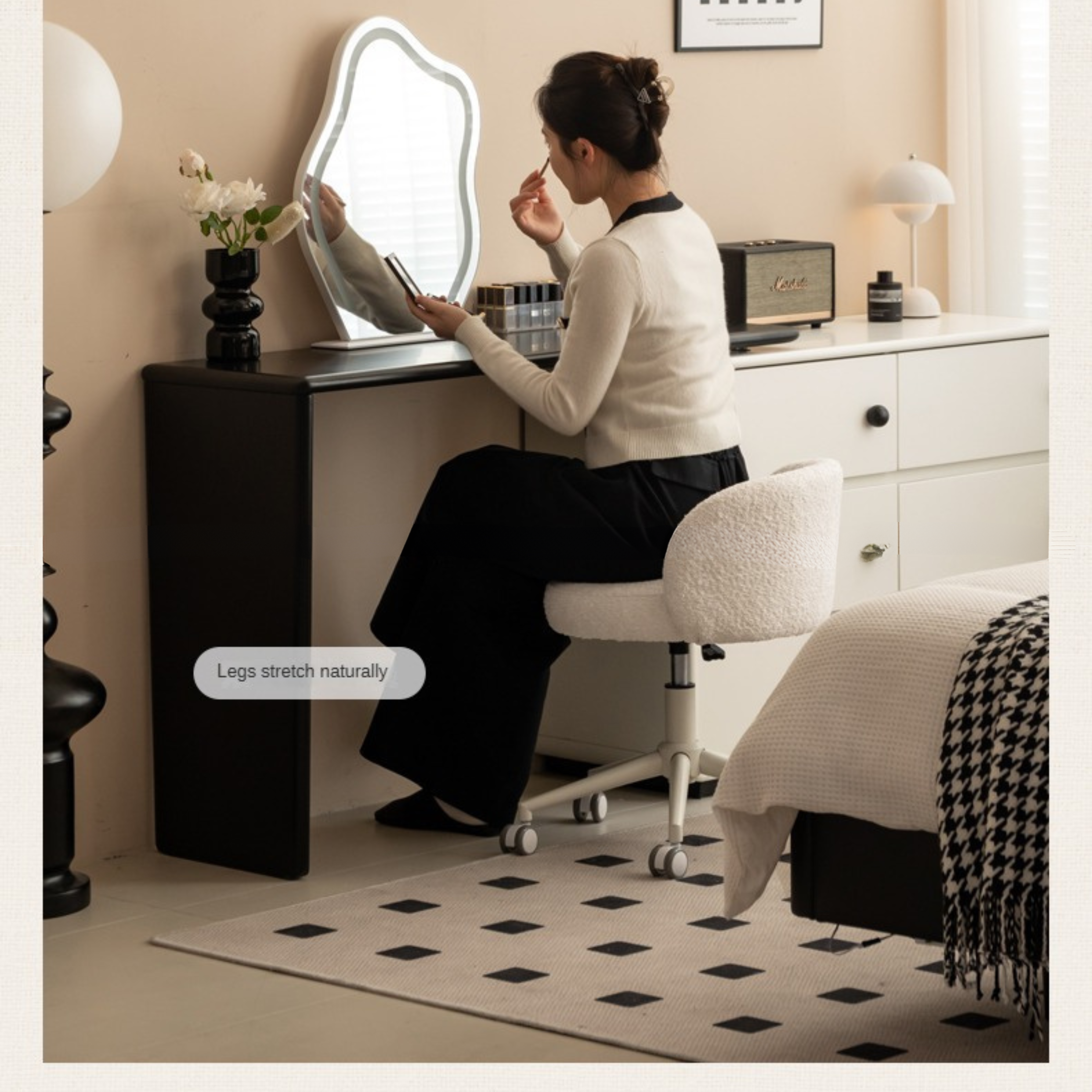 Solid Rubberwood Cream Style Dressing Table.