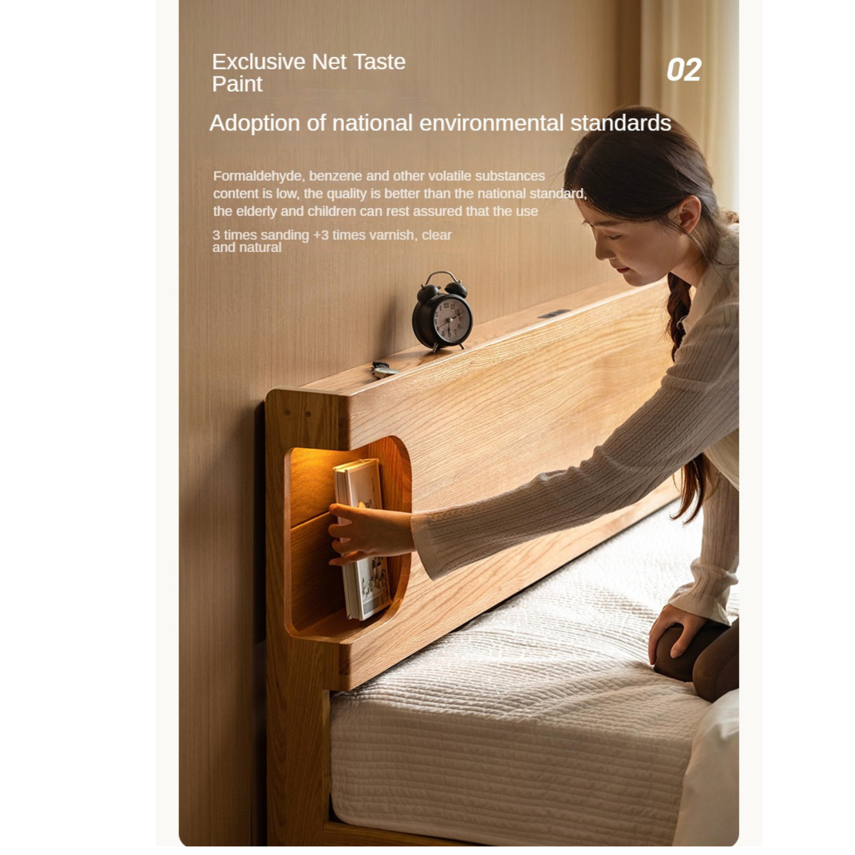 Oak Solid Wood Luminous Bed