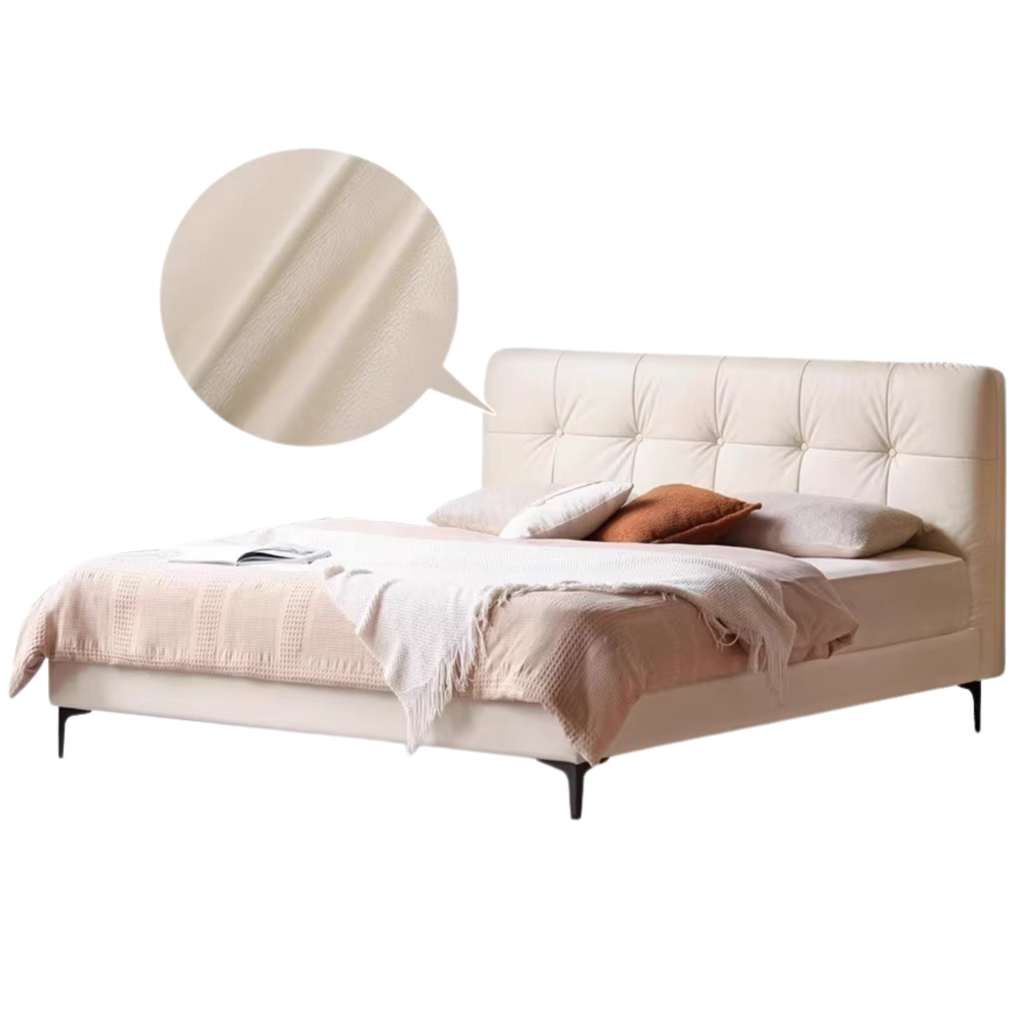 Genuine Leather Light Luxury Bed, Cream Style