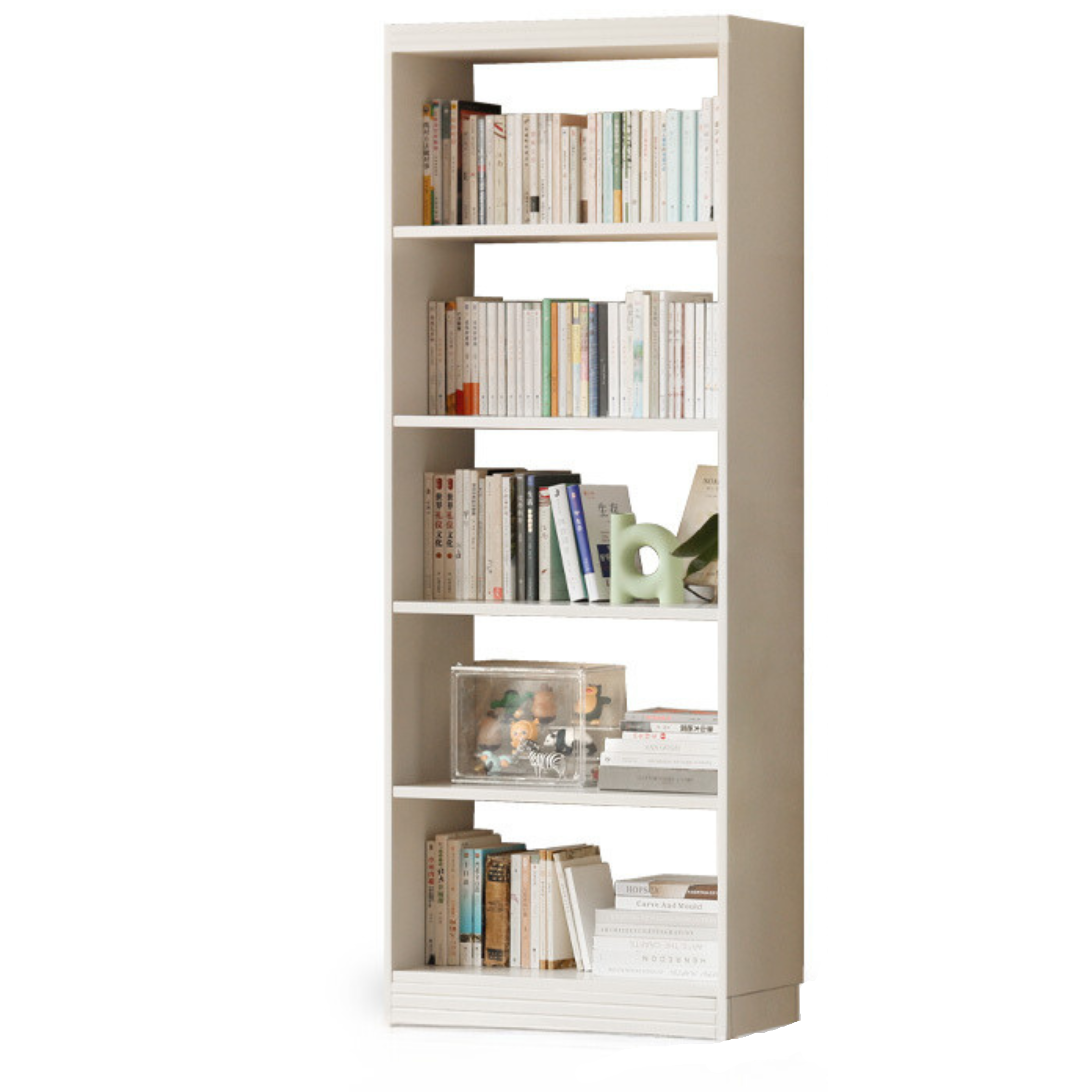 Solid Rubberwood Bookshelf Wall-To-Ceiling Shelf White Cream Style