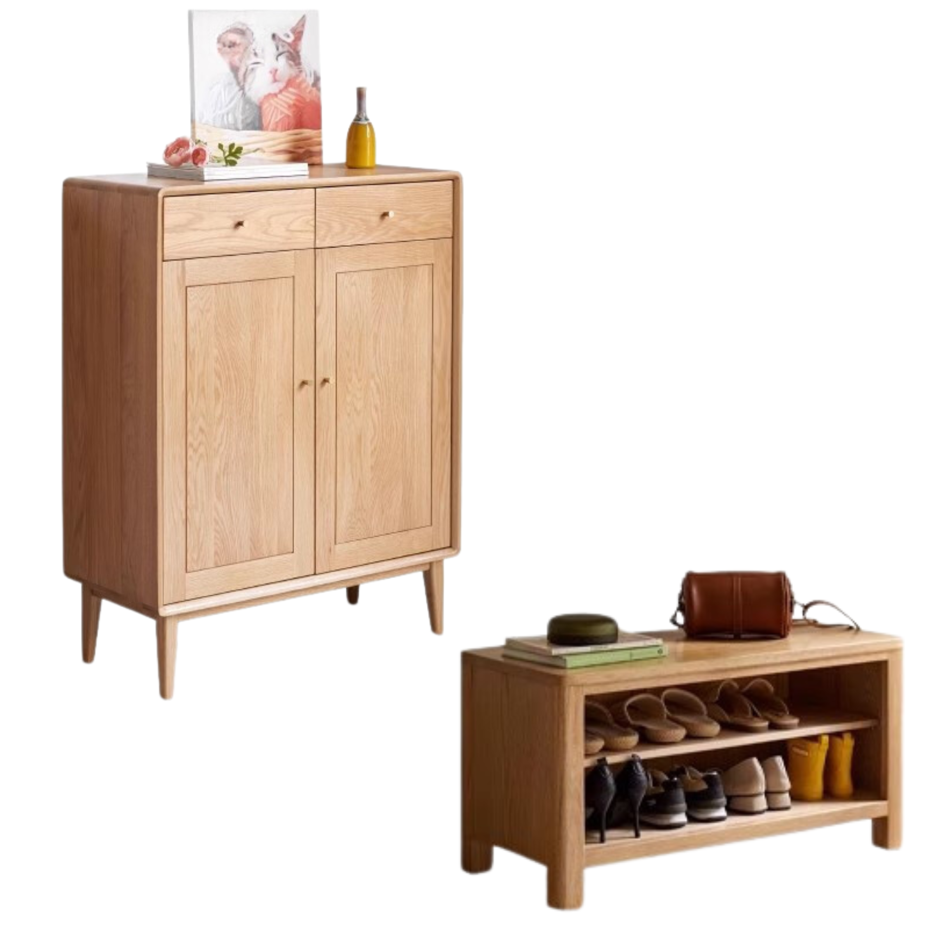Oak Solid Wood Shoe Cabinet