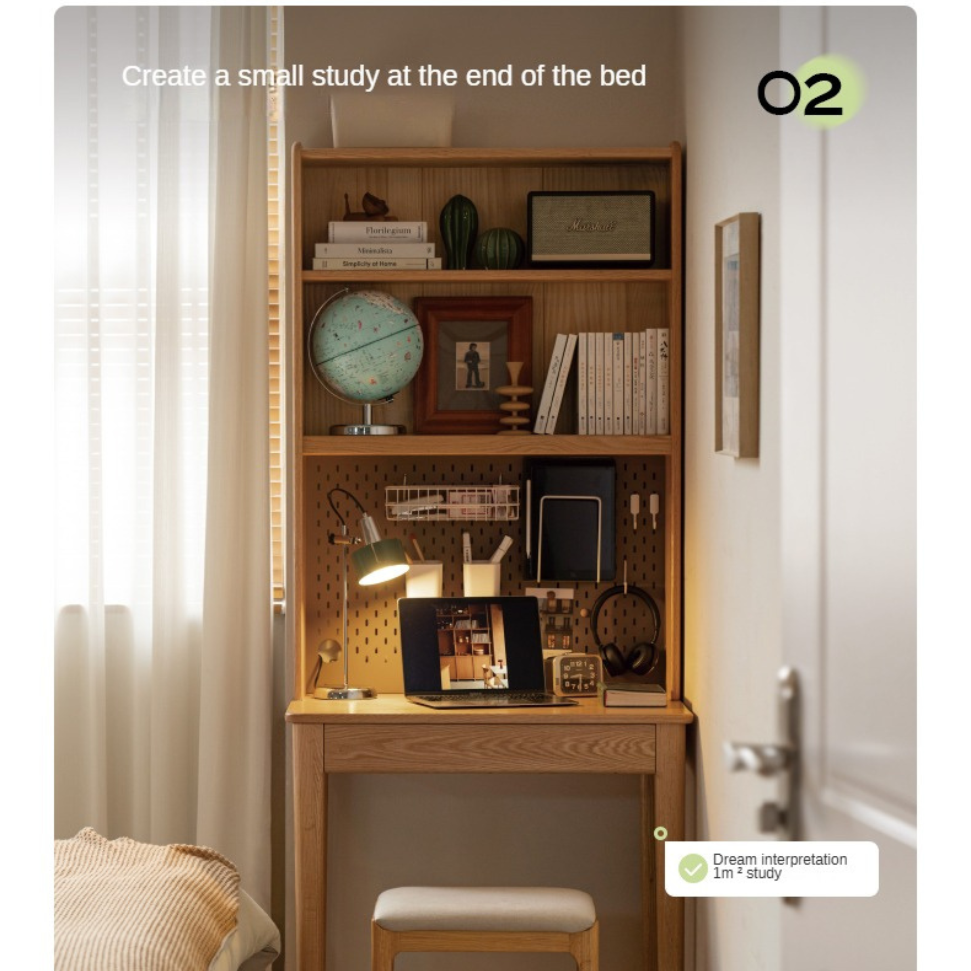 Oak, Ash Solid Wood Modern Desk Bookshelf Integrated