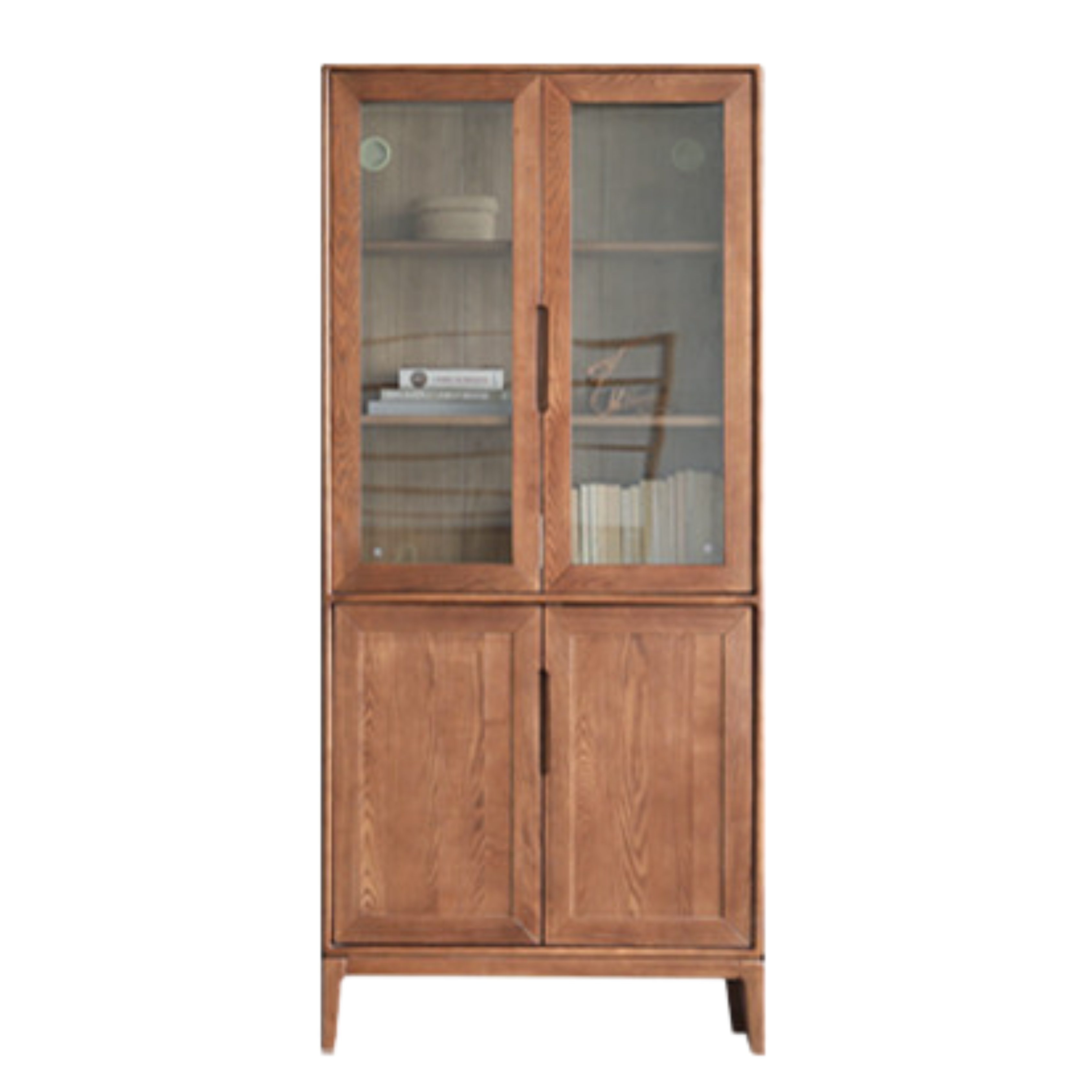 Black Walnut, Ash Solid Wood Combination Dust-Proof Glass Door Bookshelf