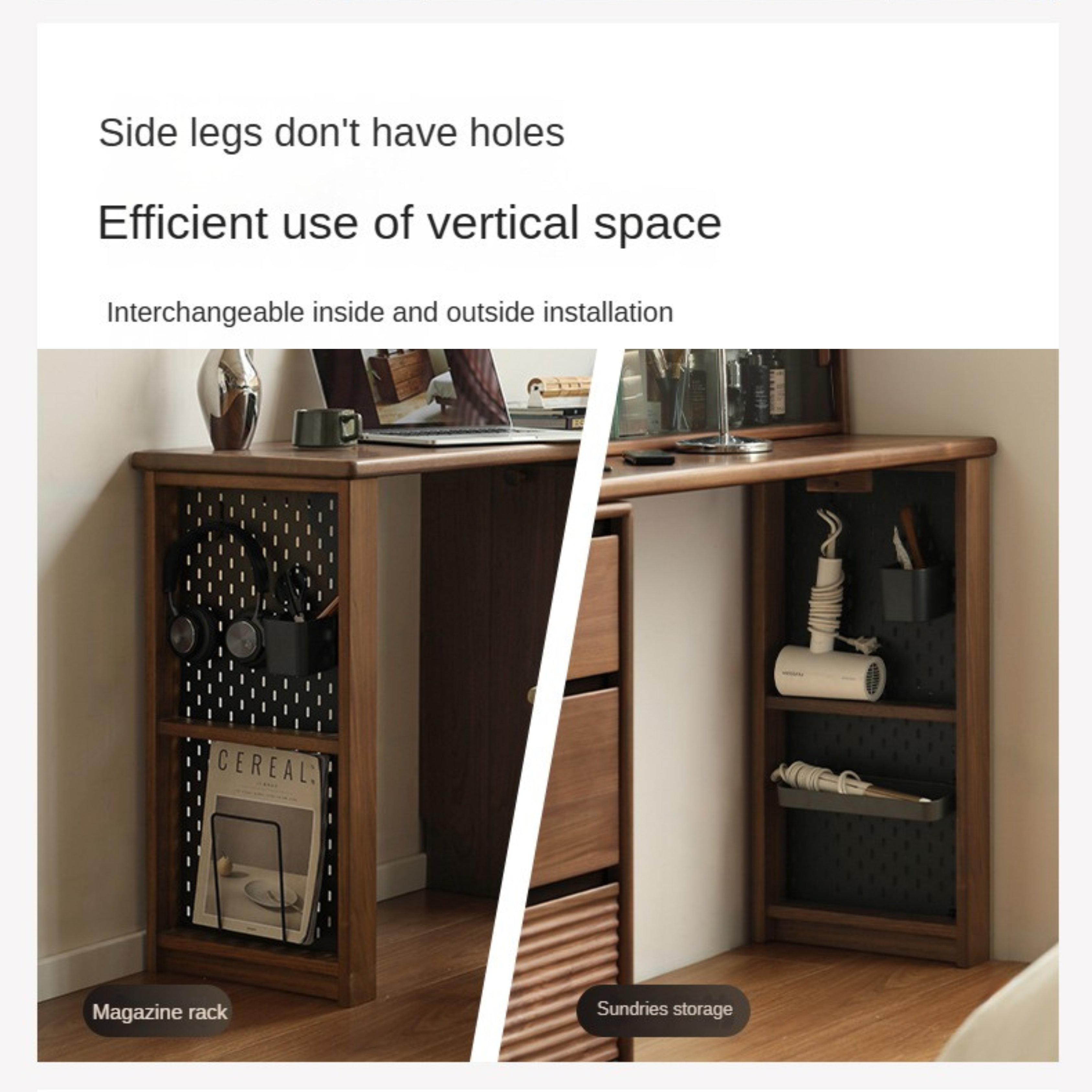 Black Walnut, Sandawood Light Luxury Retractable Vanity Table.