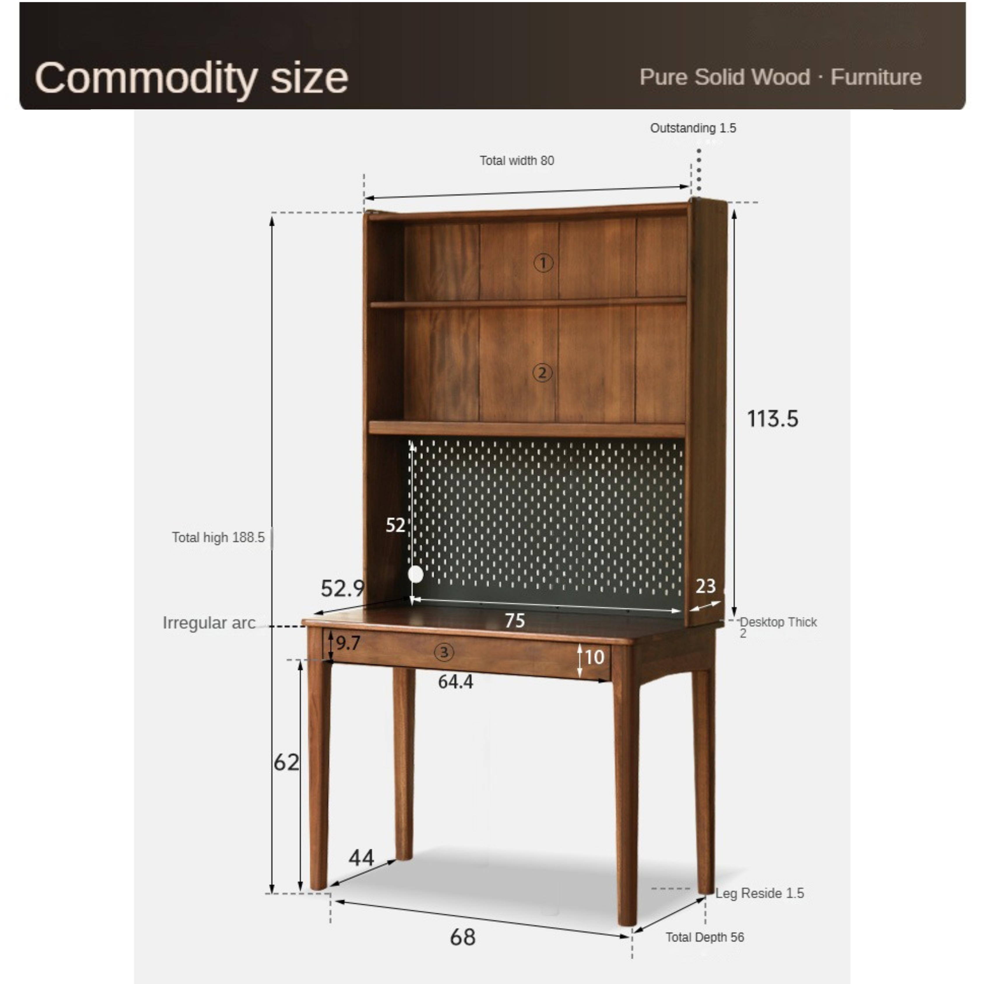 Black Walnut, Oak, Ash Solid Wood Desk Bookshelf