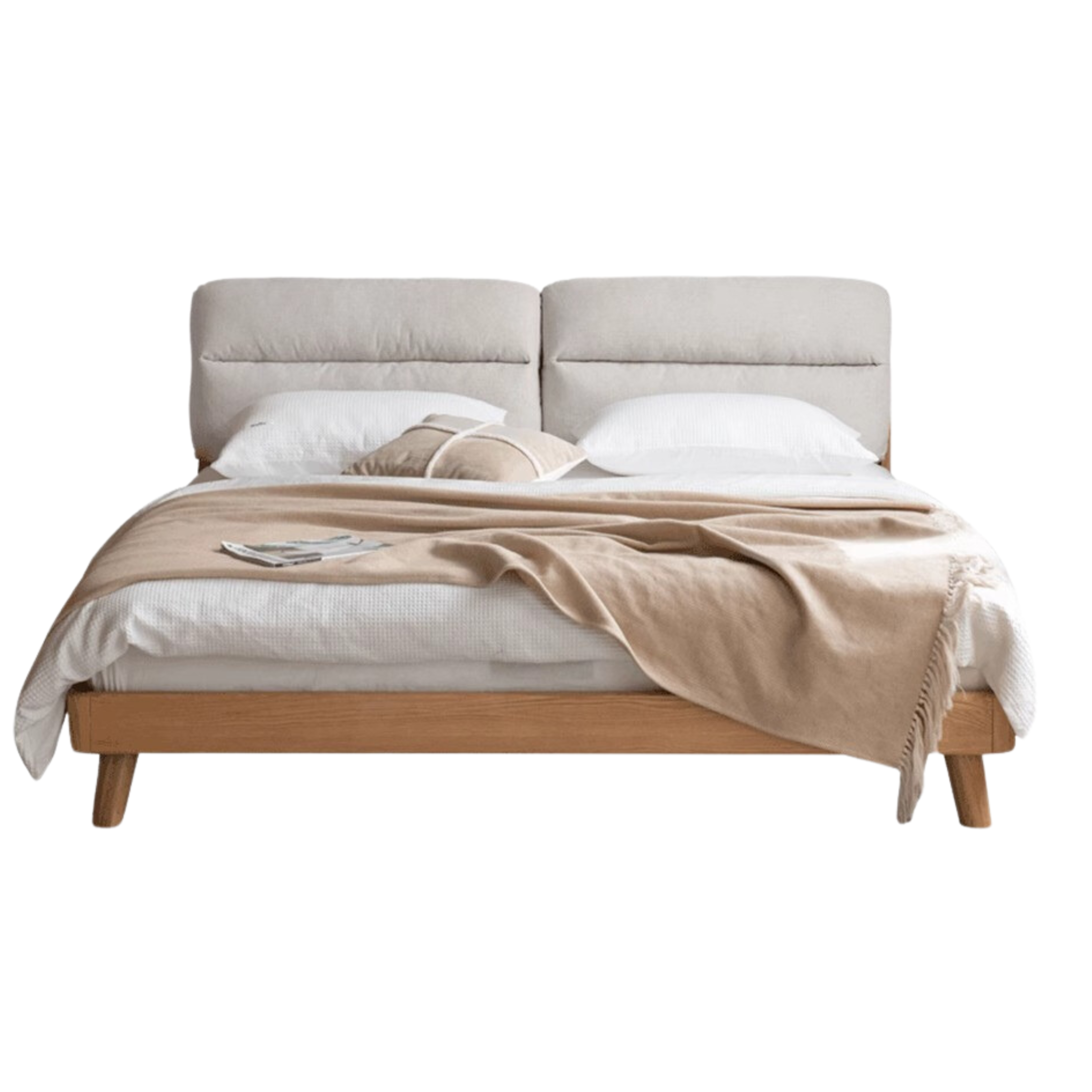 Oak Solid Wood Cream Style Soft Bed