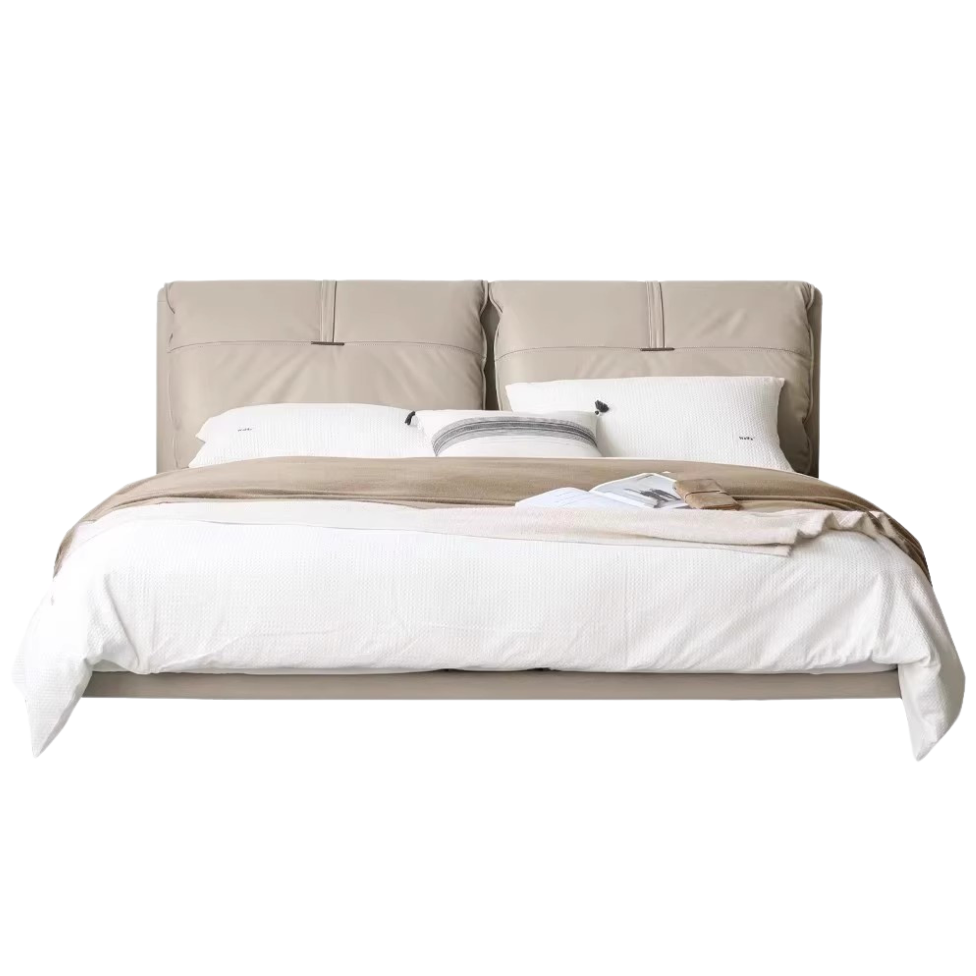 First Layer Cowhide Upholstered Suspension Down Bed Cream Style Elephant Ear Bed