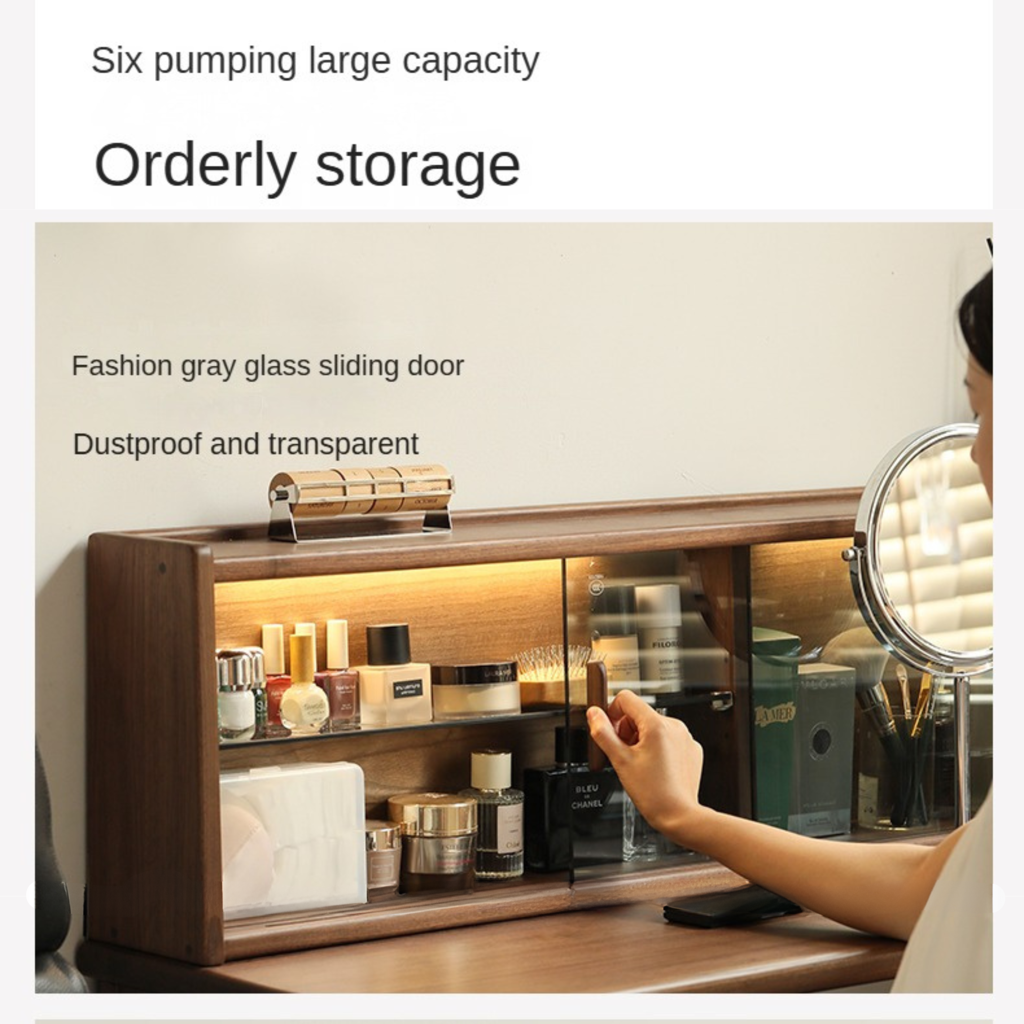 Black Walnut, Sandawood Light Luxury Retractable Vanity Table.