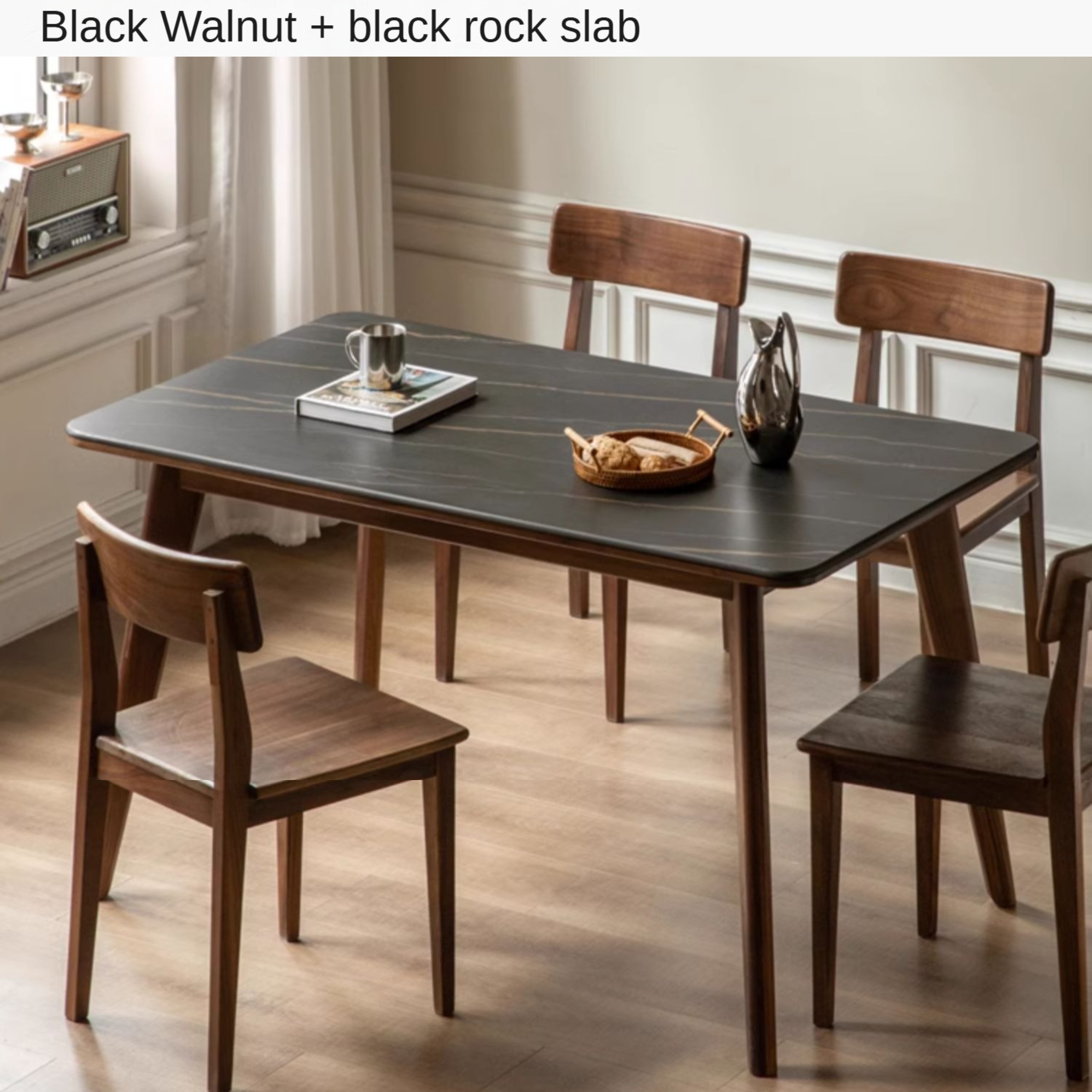 Ash, Black Walnut, Sandalwood Solid Wood Rock Plate Nordic Dining Table