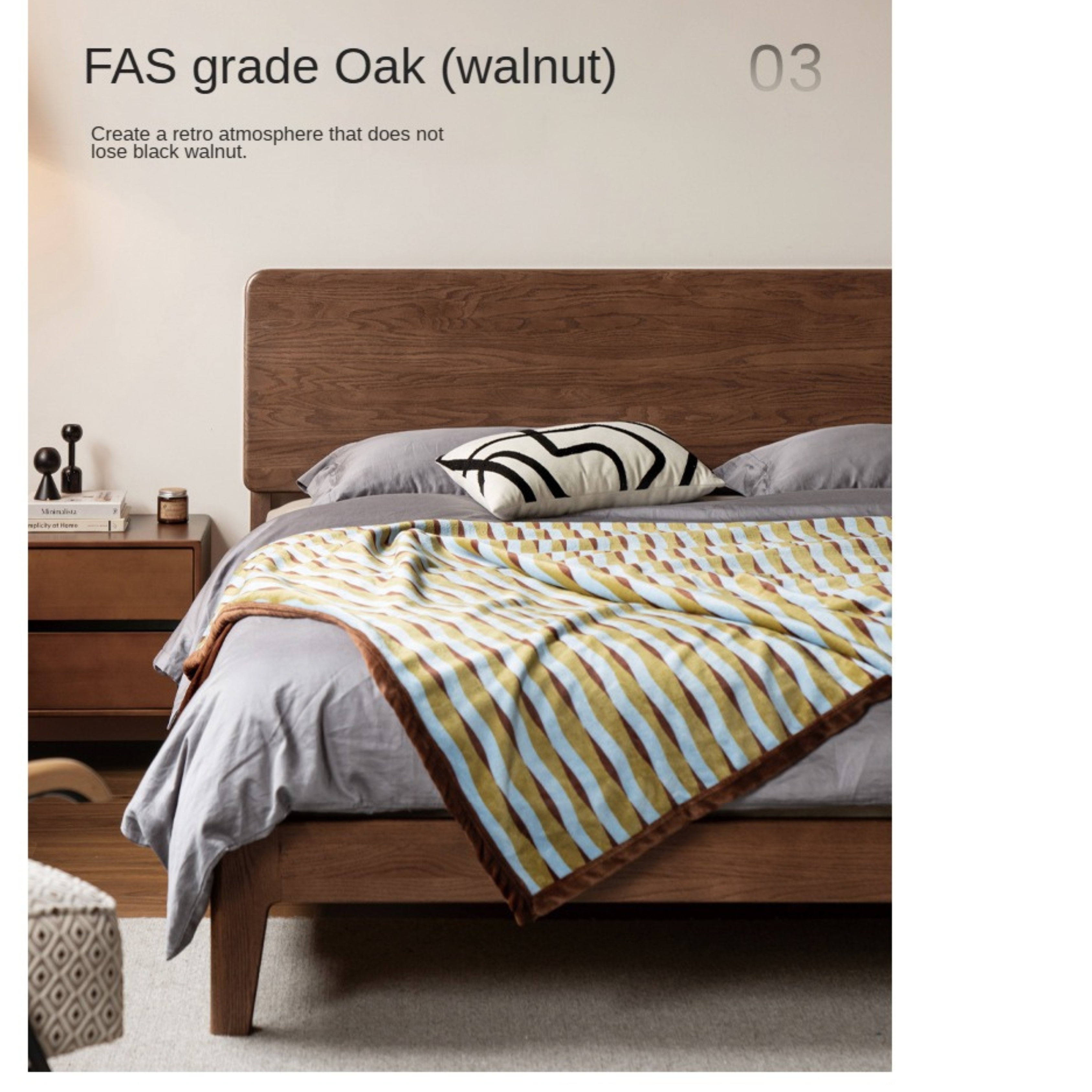 Oak Solid Wood High Back Large Bed