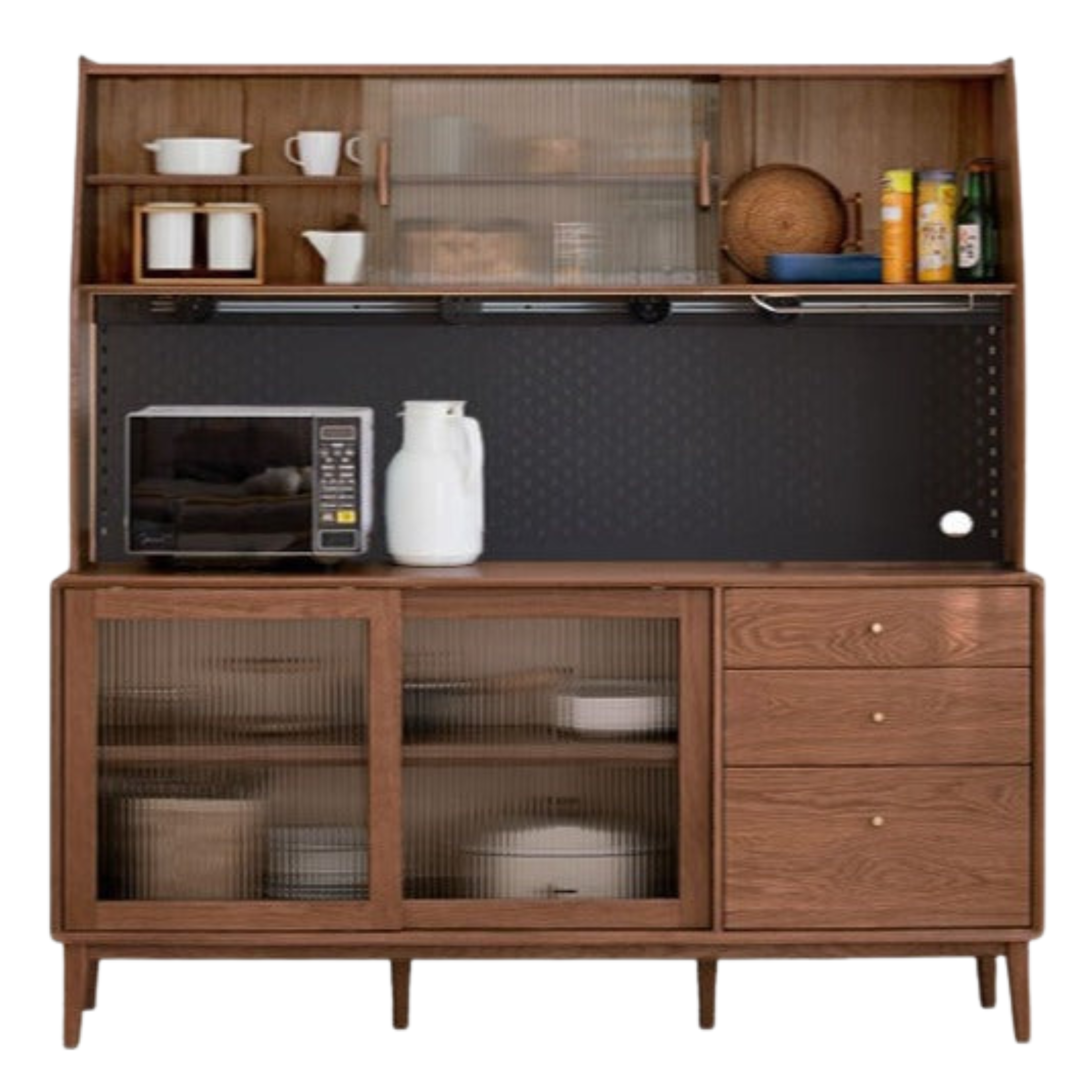 Solid Rubberwood, Oak Solid Wood Sideboard, Buffet Cabinet