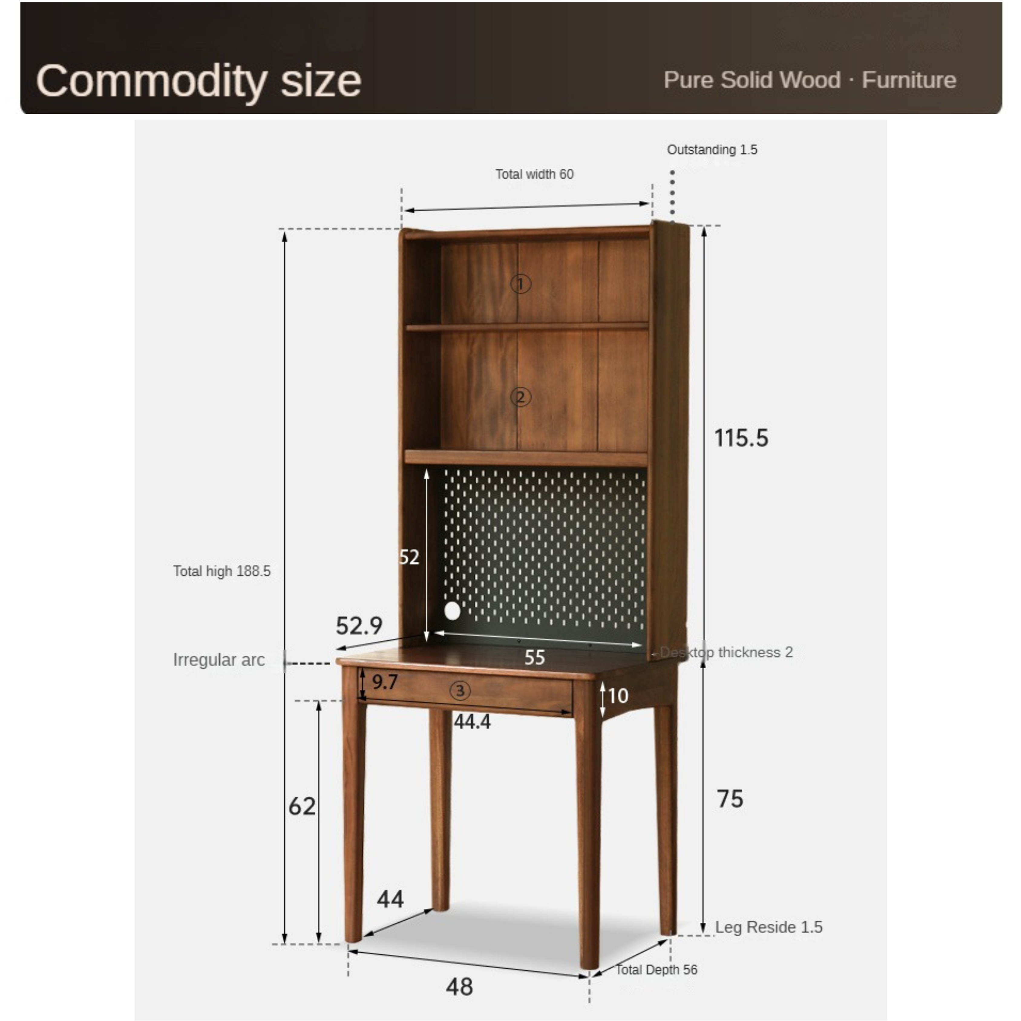 Black Walnut, Oak, Ash Solid Wood Desk Bookshelf