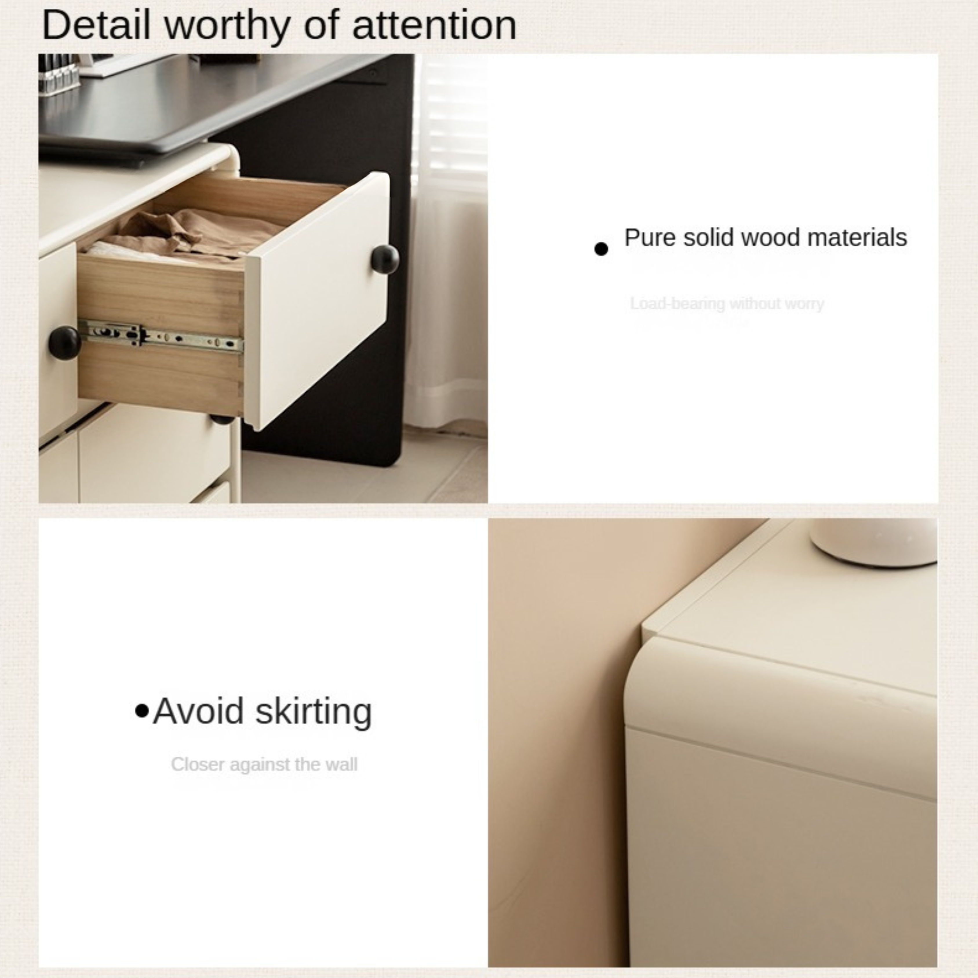 Solid Rubberwood Cream Style Vanity Table.