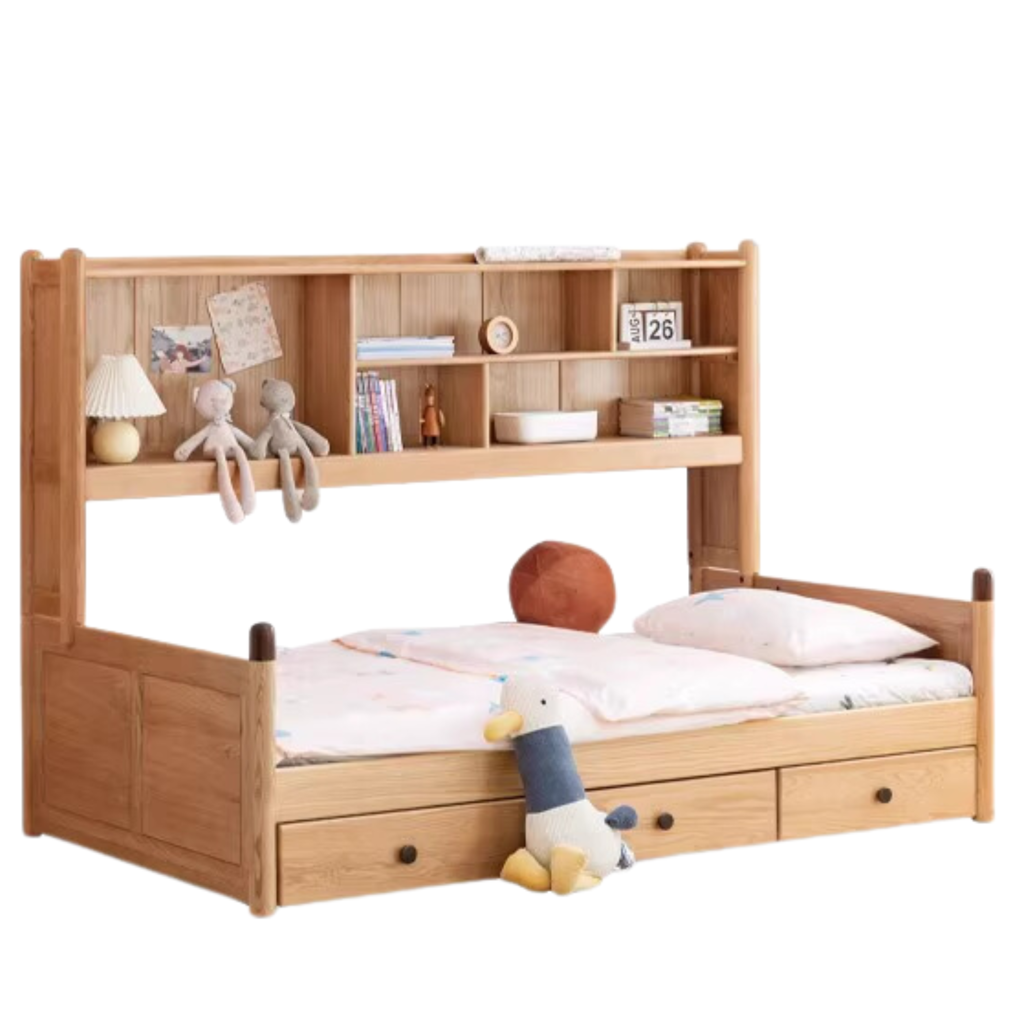 Oak solid wood Multi-function bed with storage