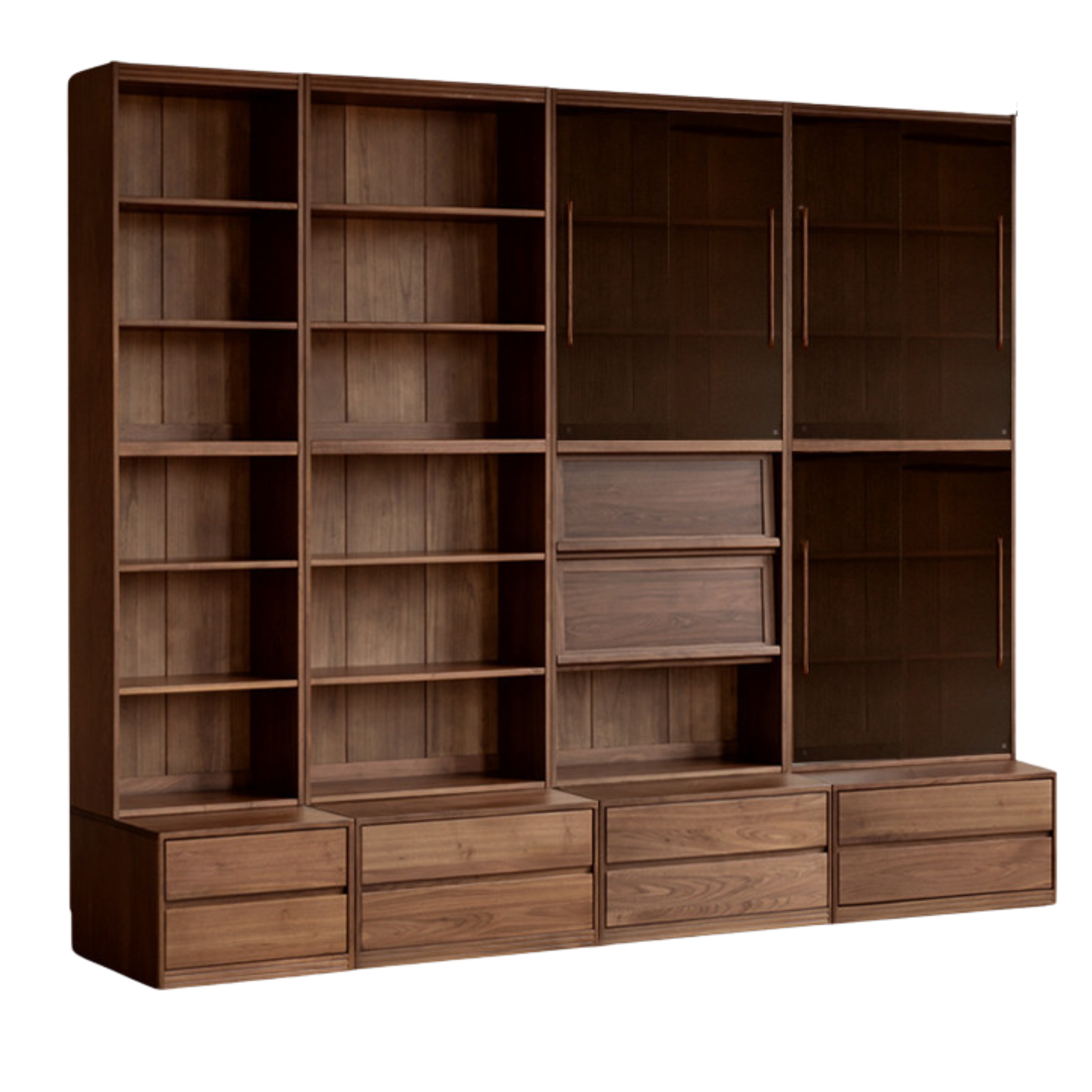 Black Walnut, Oak, Sandalwood, Ash Solid Wood Light Luxury Combined Bookshelf With Seat