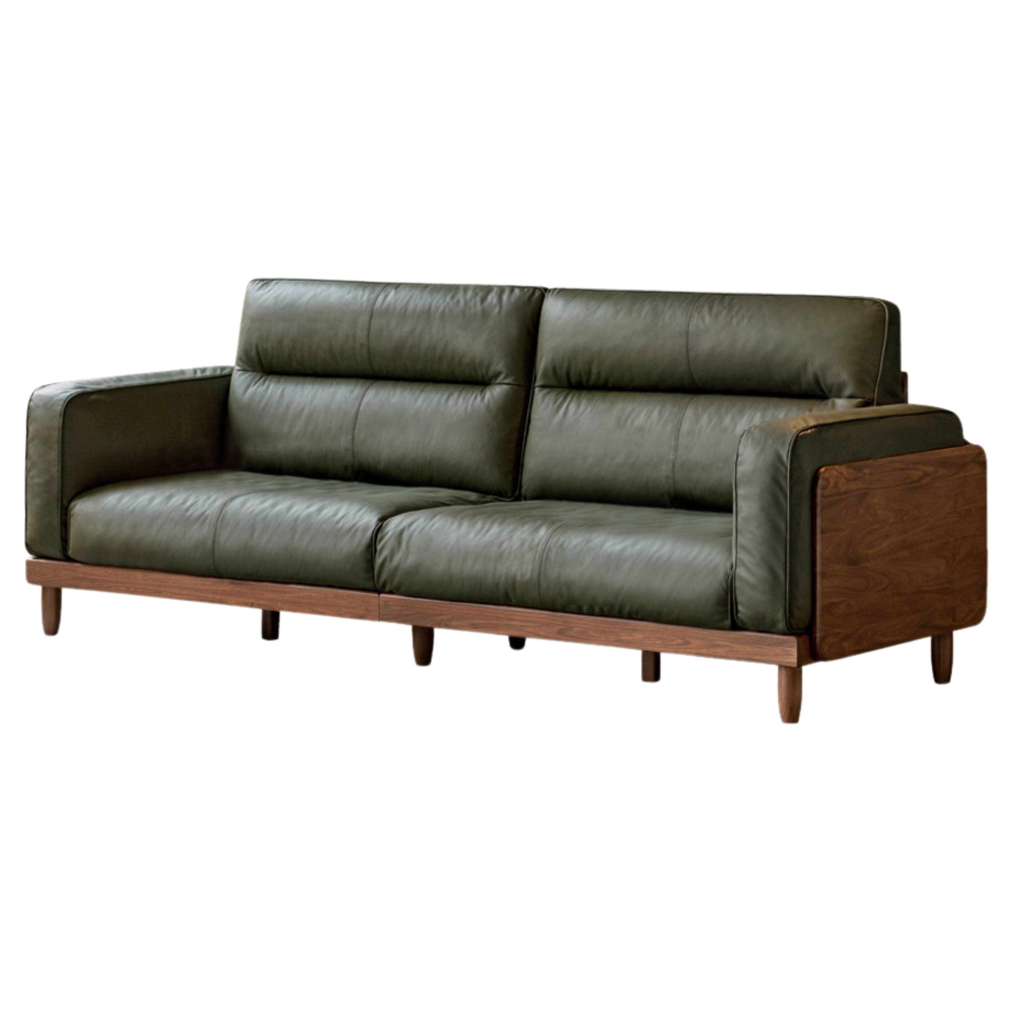 Black Walnut, Ash, Solid Sandalwood Wood Sofa with Genuine Top-Grain Yellow Cowhide Leather,fabrics