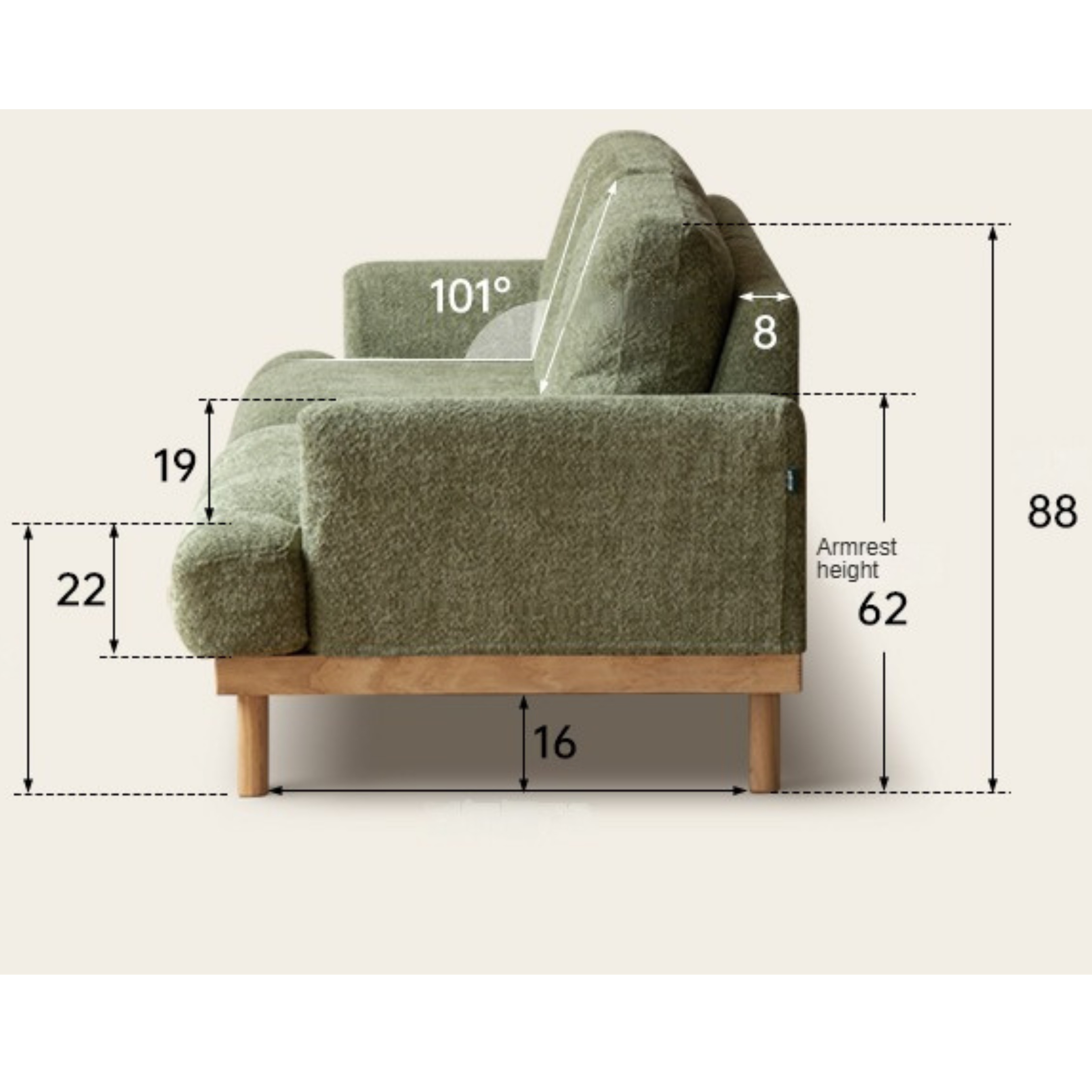 Ash Solid Wood Fabric Sofa Nordic Modern.
