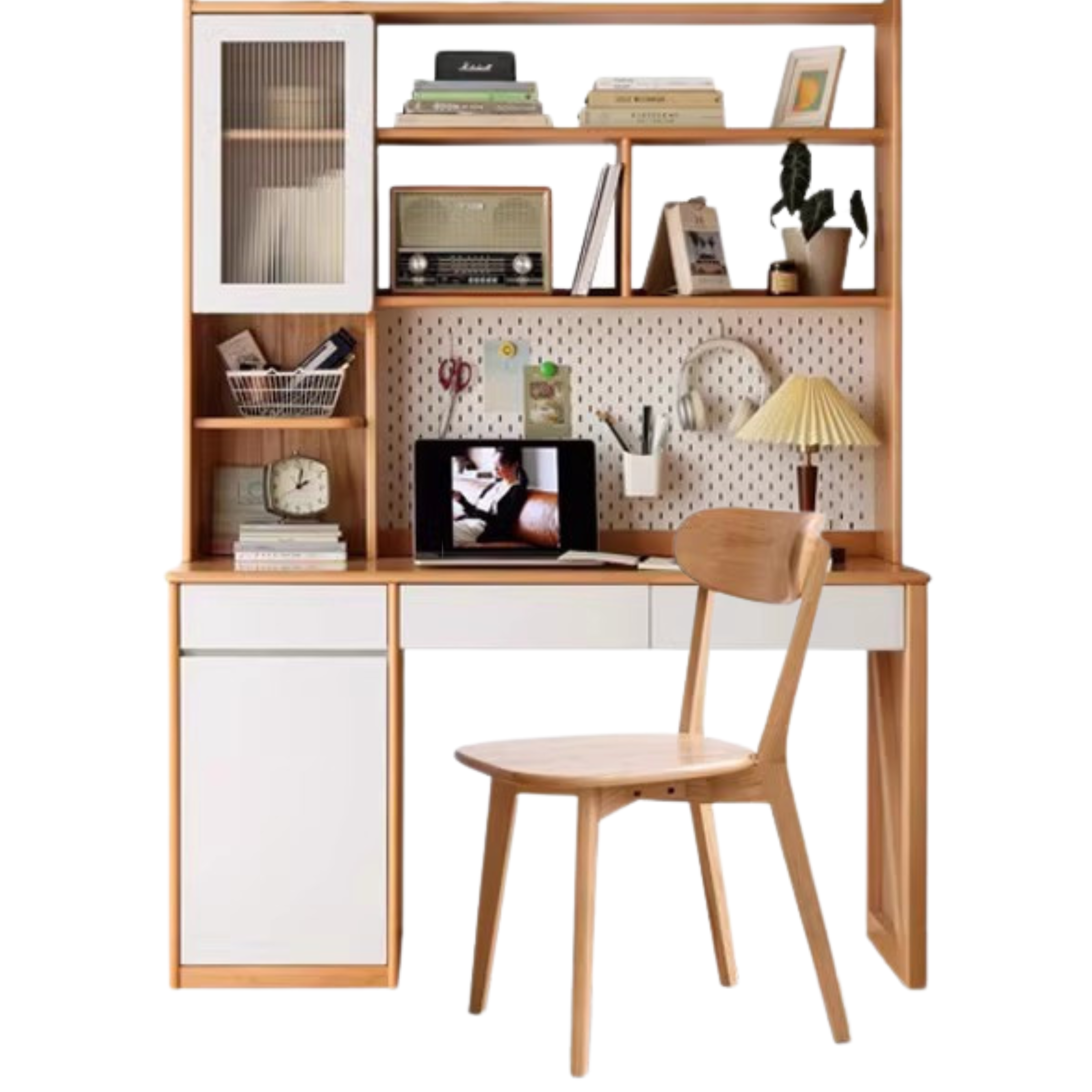 Beech Solid Wood Desk Bookshelf Integrated Study