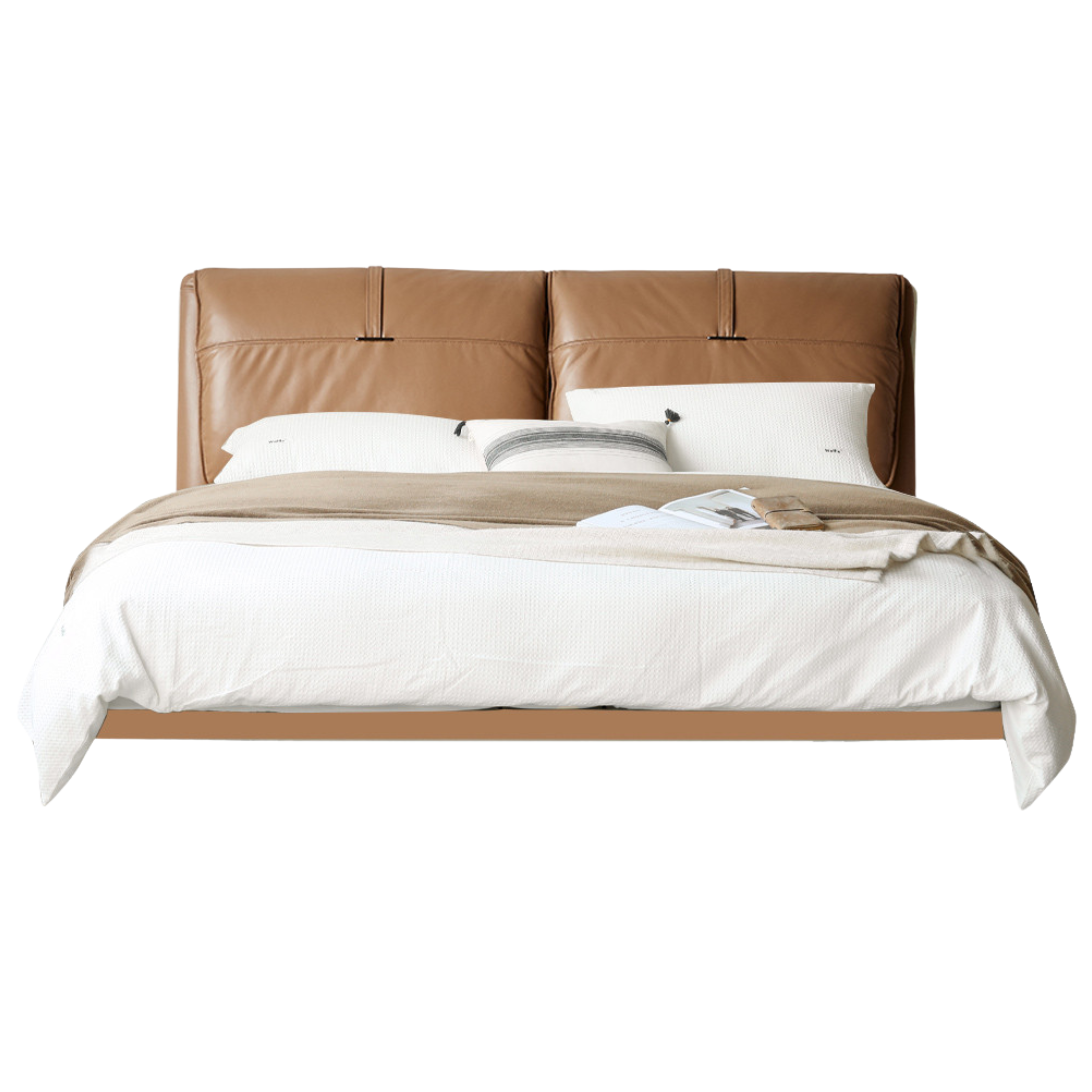 First Layer Cowhide Upholstered Suspension Down Bed Cream Style Elephant Ear Bed