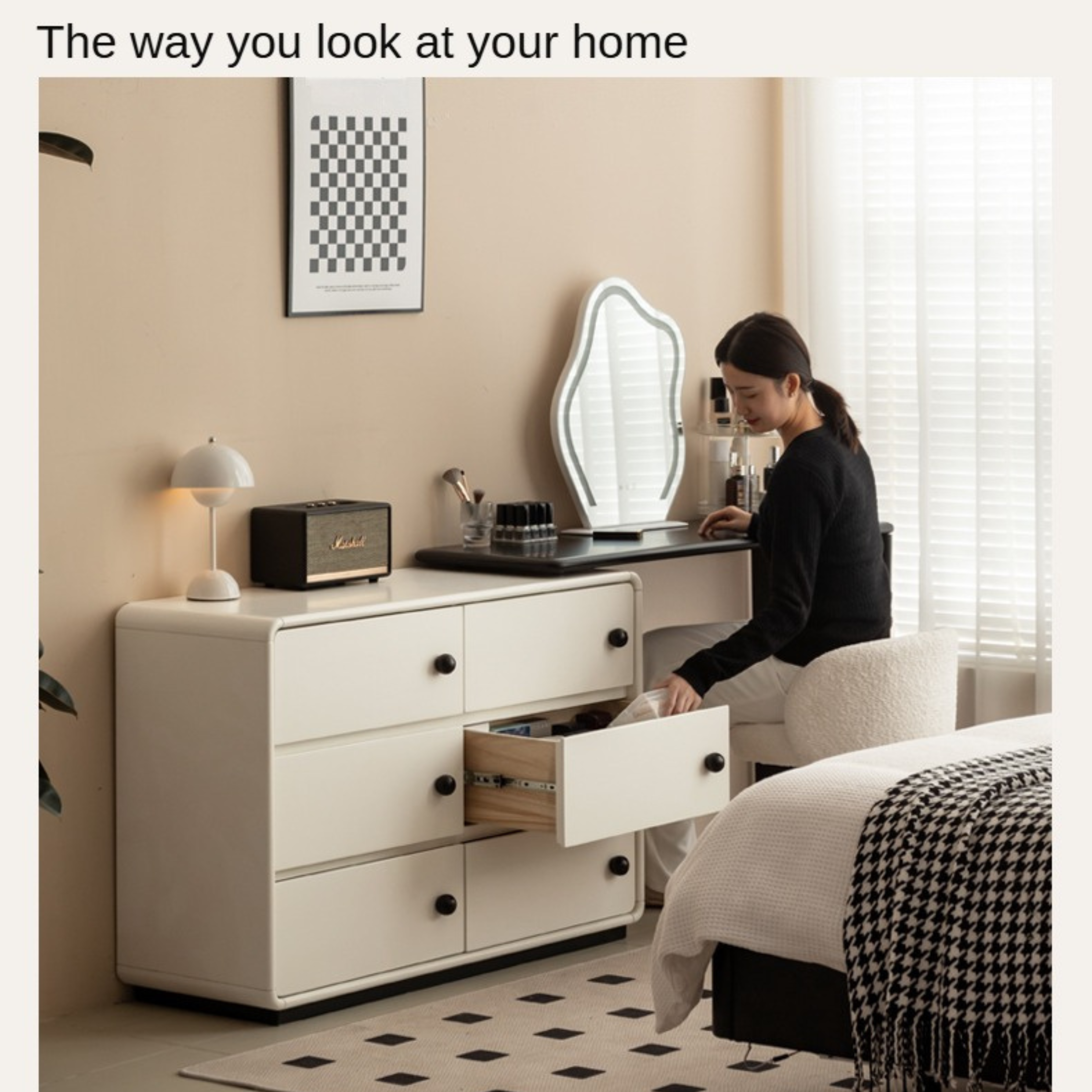 Solid Rubberwood Cream Style Dressing Table.