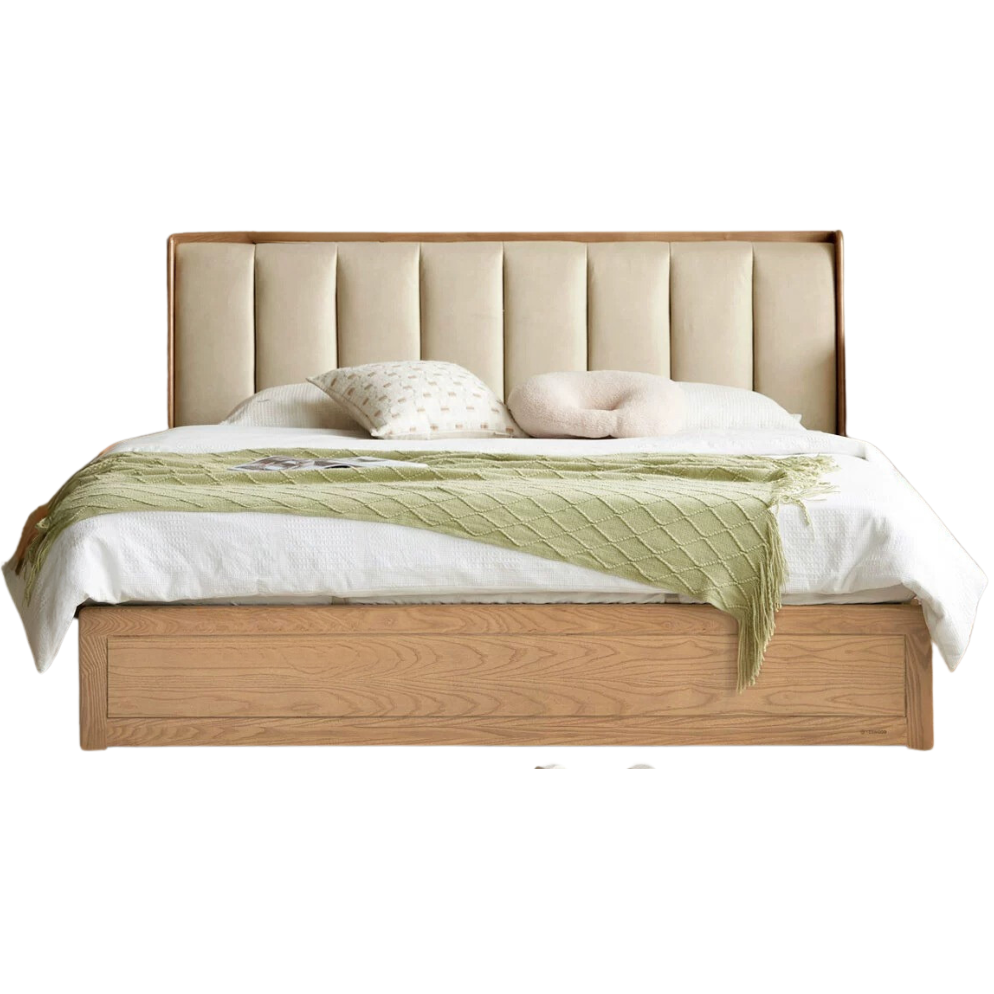 Ash Solid Wood Genuine Leather, Technical Cloth Box Storage Bed