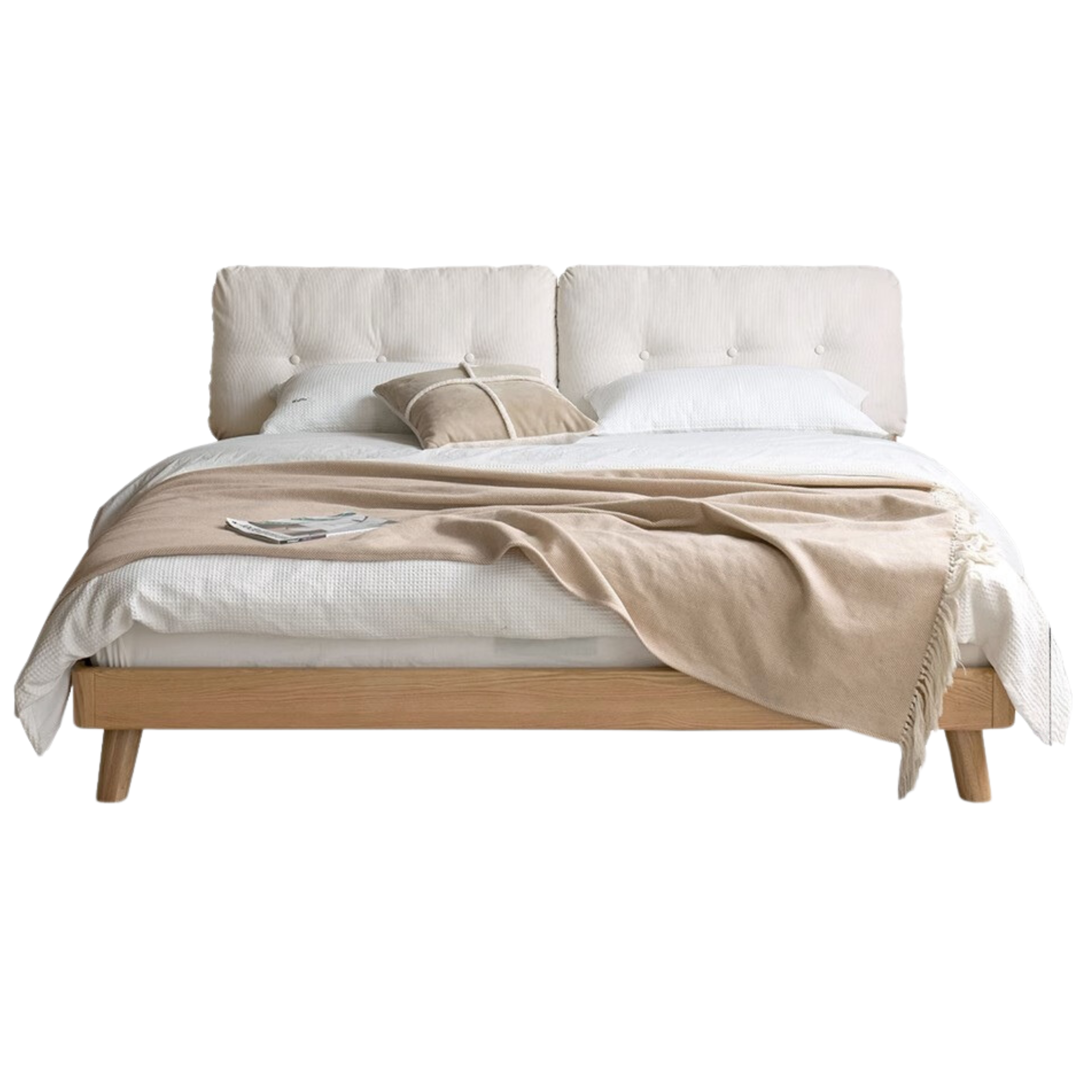 Oak Solid Wood Cream Style Soft Bed