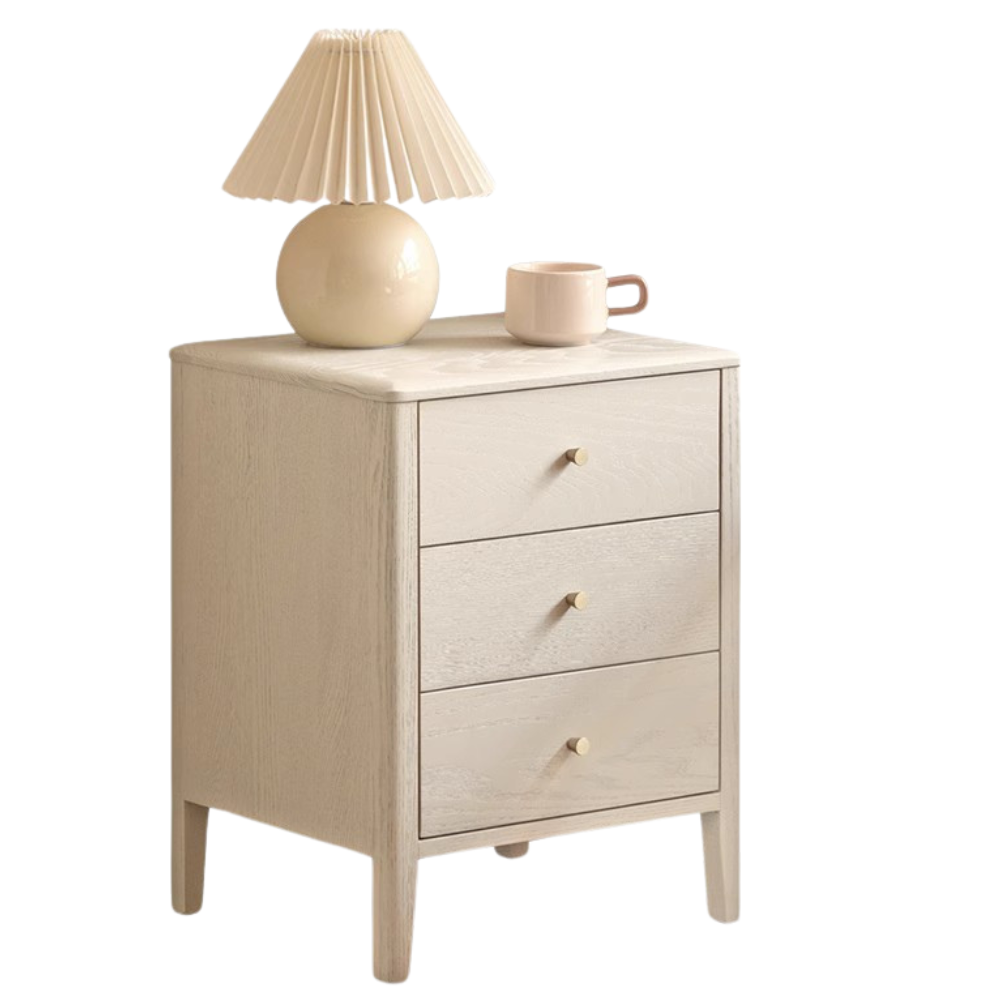Oak Solid Wood, Solid RubberWood Nightstand Cream Style)