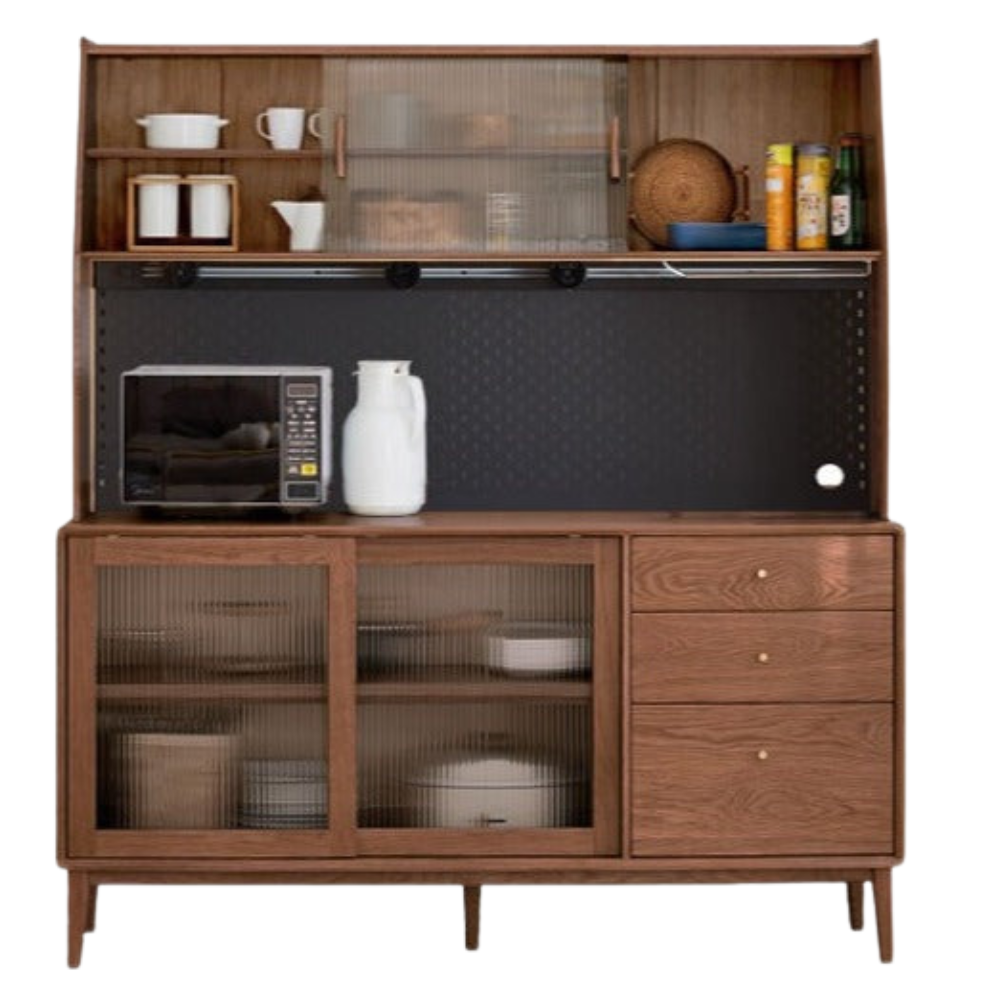 Solid Rubberwood, Oak Solid Wood Sideboard, Buffet Cabinet
