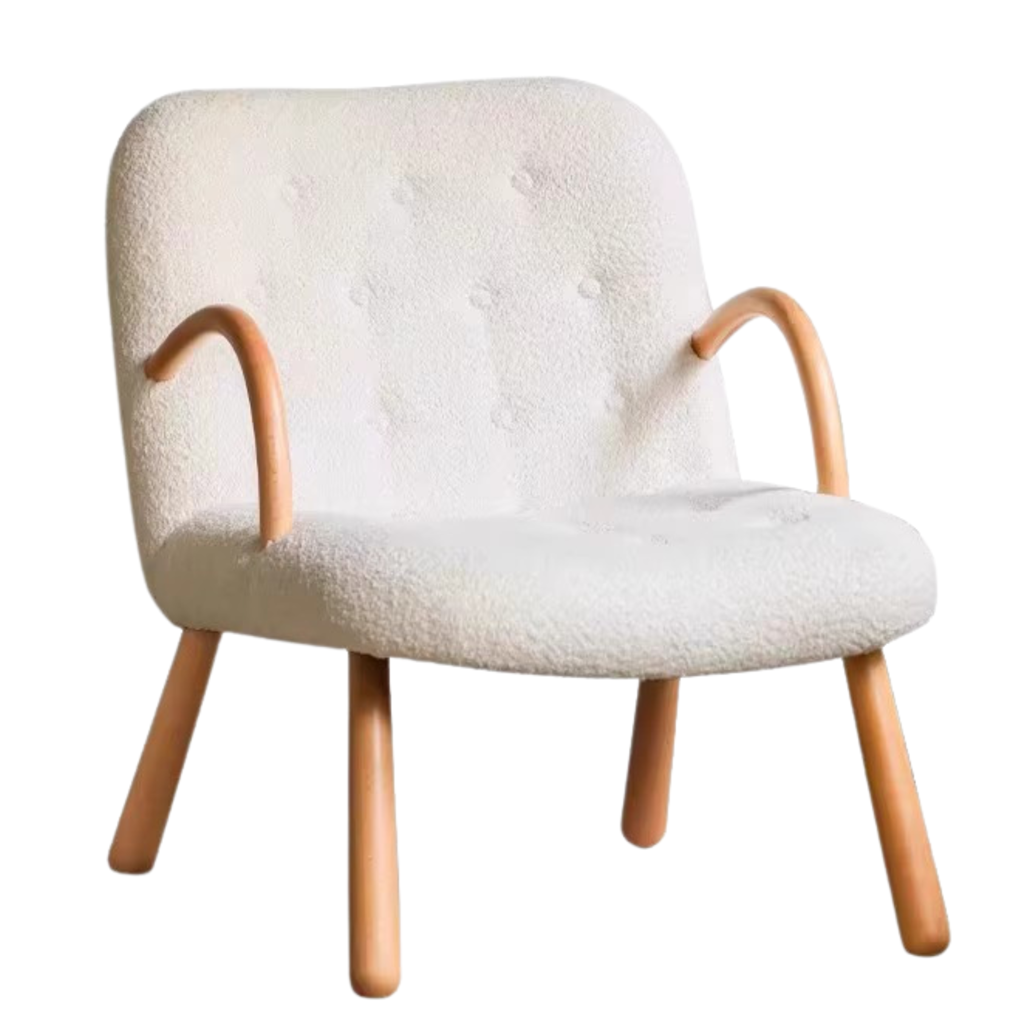 Beech Solid Wood Lamb Velvet Alpaca White Armchair)