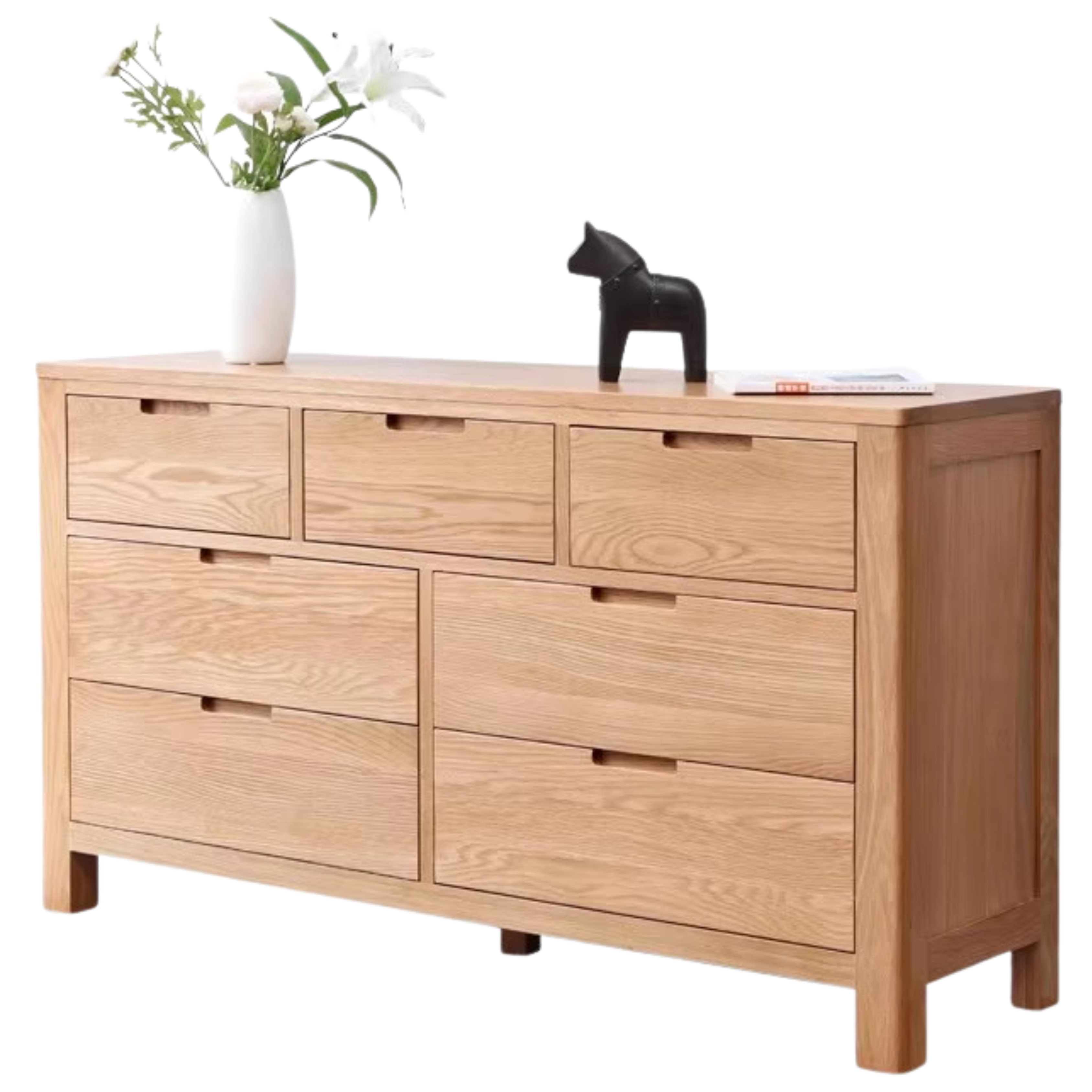 Oak Solid Wood, Solid Rubberwood Seven Drawers Drawer