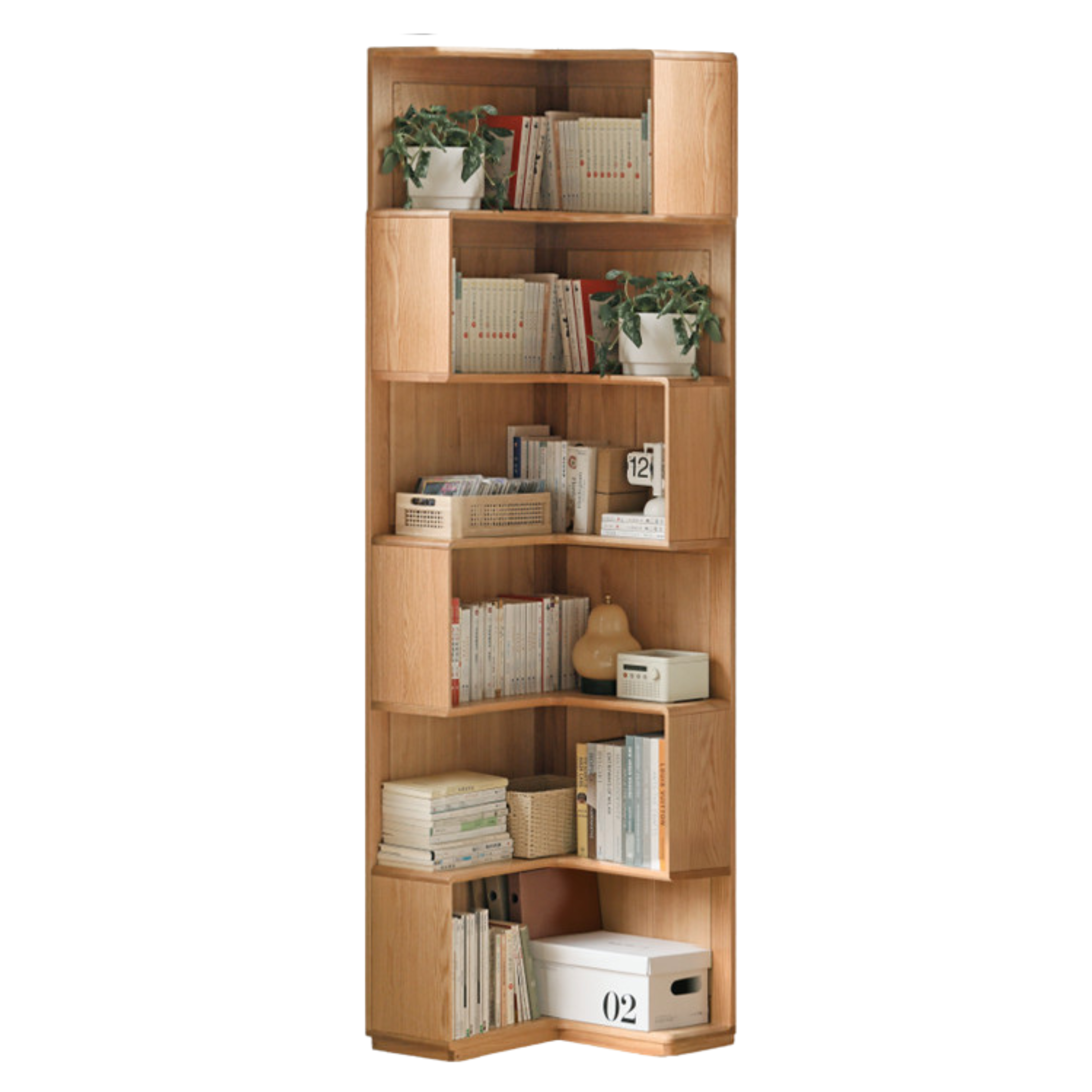 Oak Solid Wood Nordic Style Bookshelf with Floor Storage Cabinet