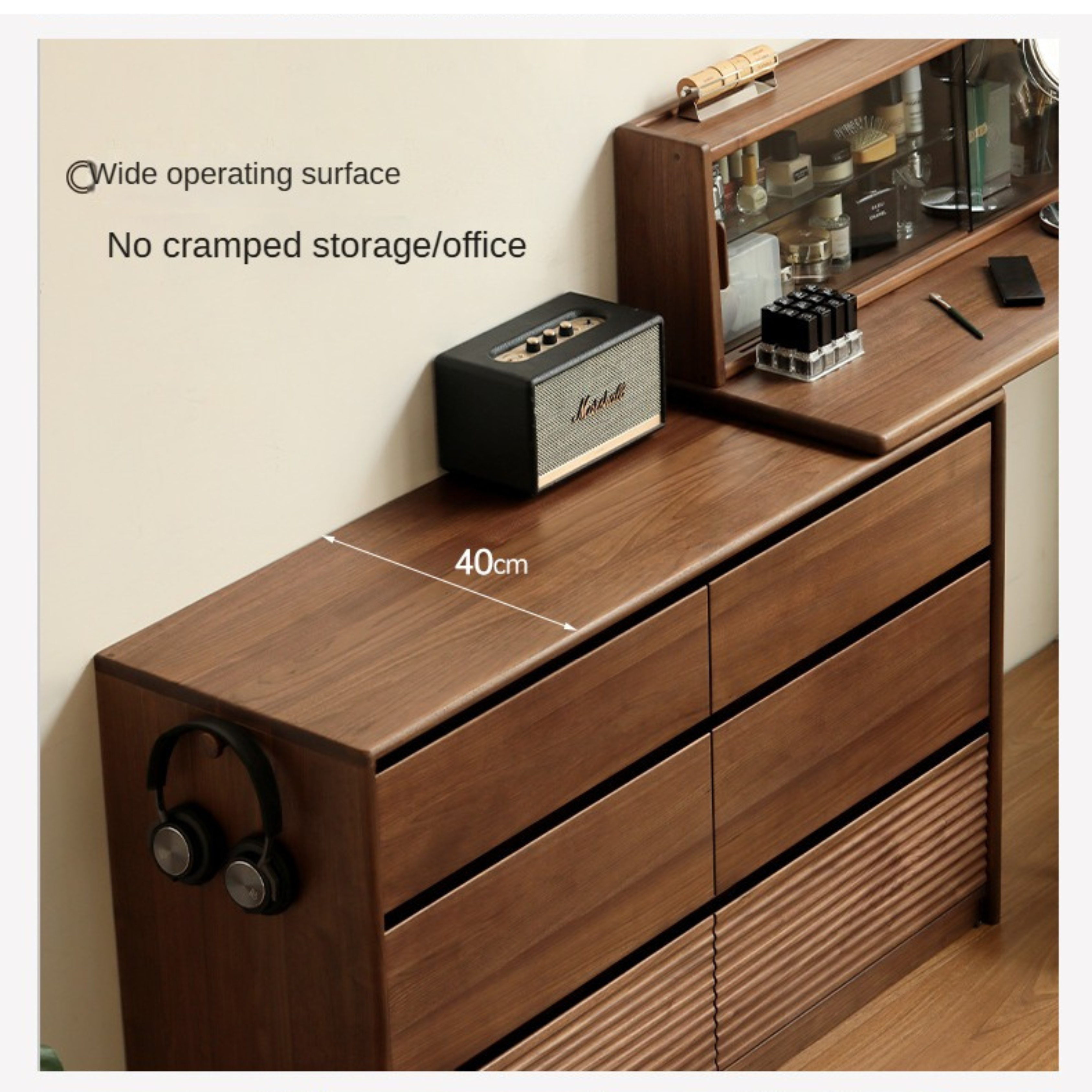 Black Walnut, Sandawood Light Luxury Retractable Dressing Table.