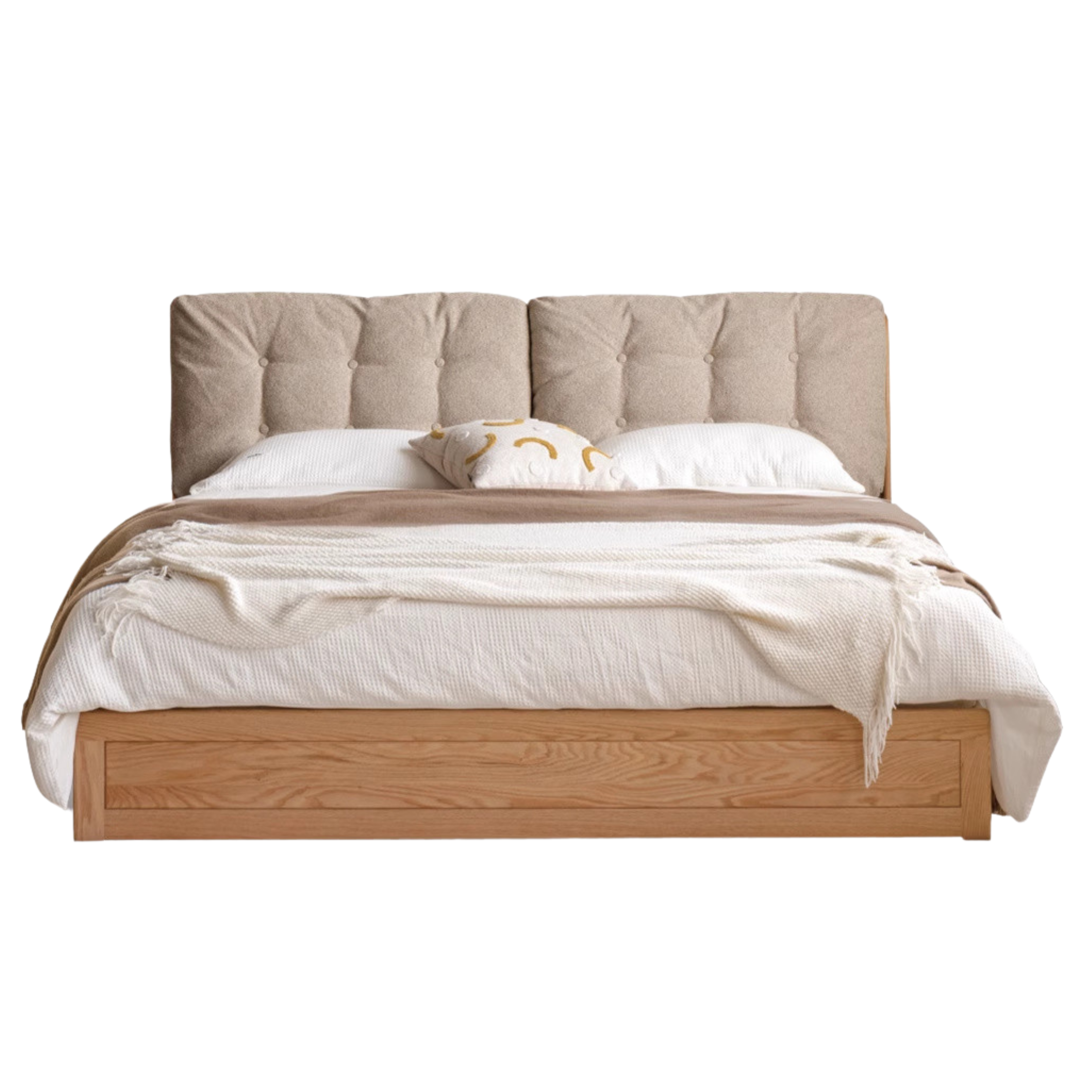 Oak Solid Wood Fabric Box Bed Cream Style