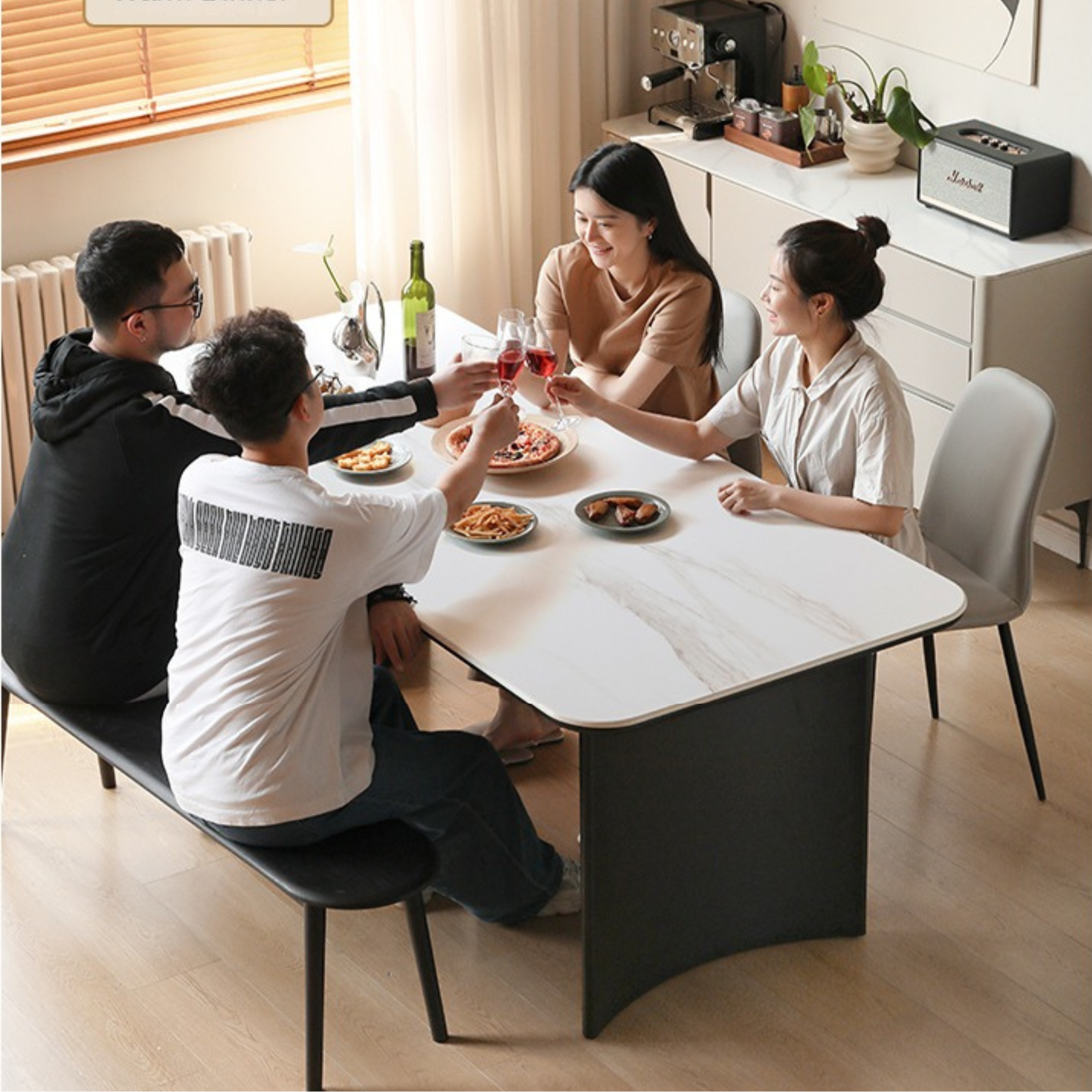 Wrought Iron Rock Slab Dining Table With Metal Leg