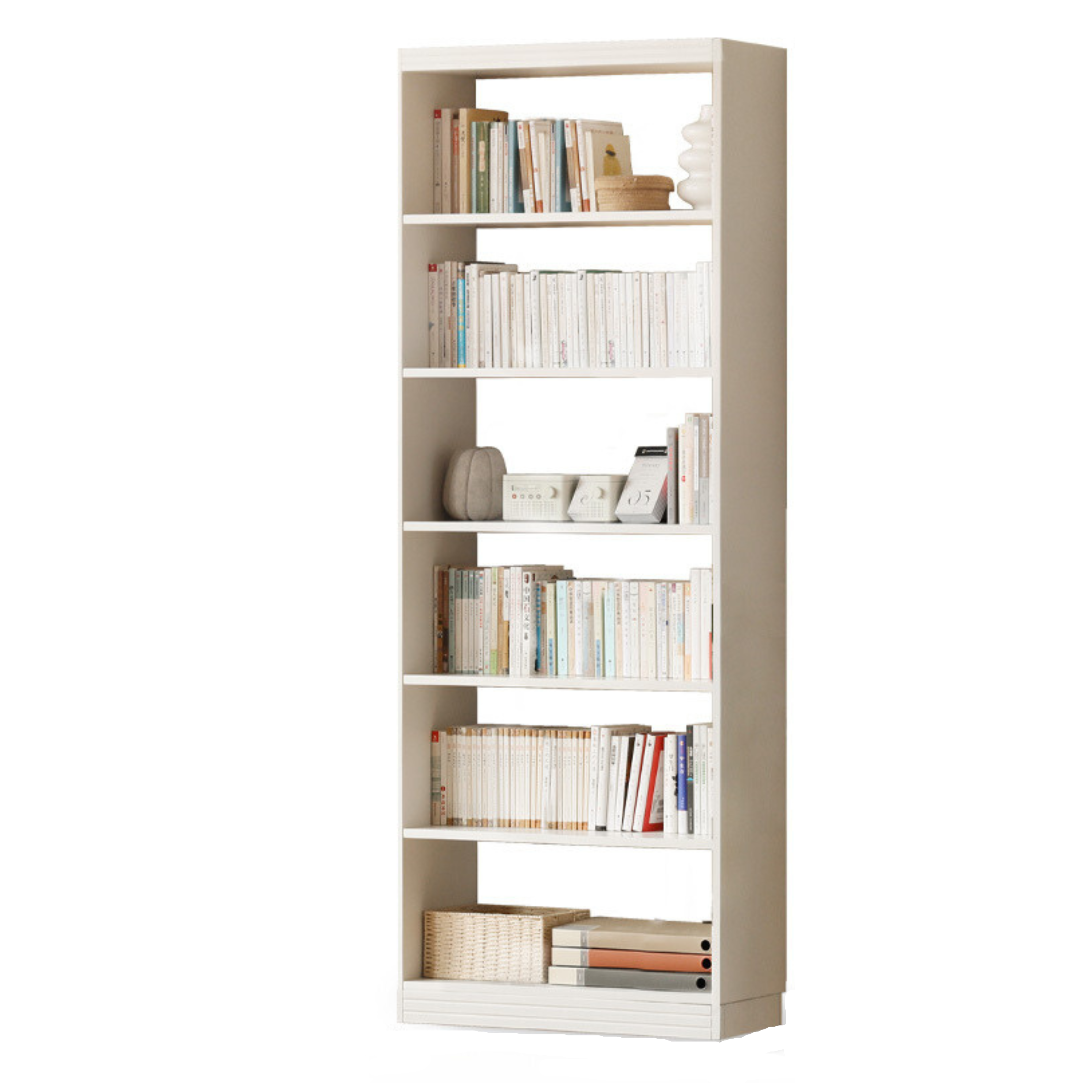 Solid Rubberwood Bookshelf Wall-To-Ceiling Shelf White Cream Style