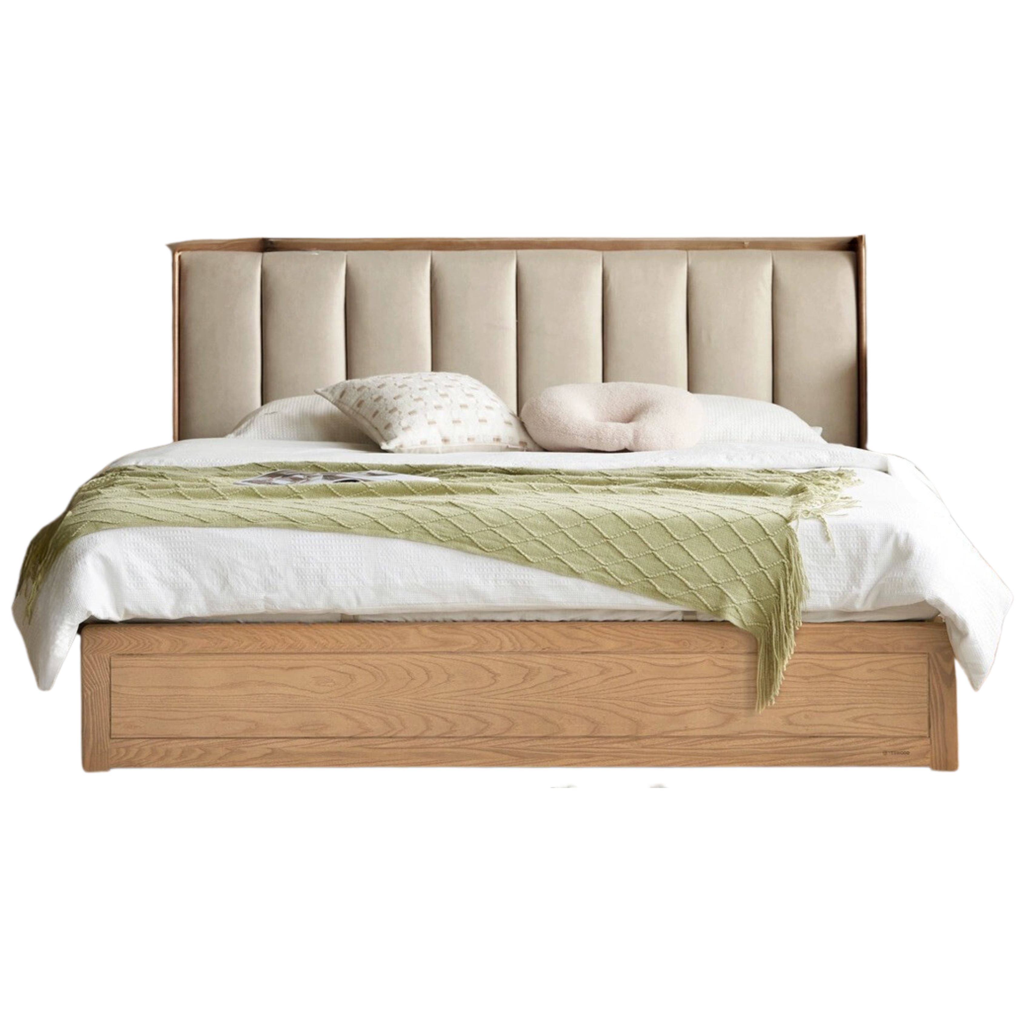 Ash Solid Wood Genuine Leather, Technical Cloth Box Storage Bed