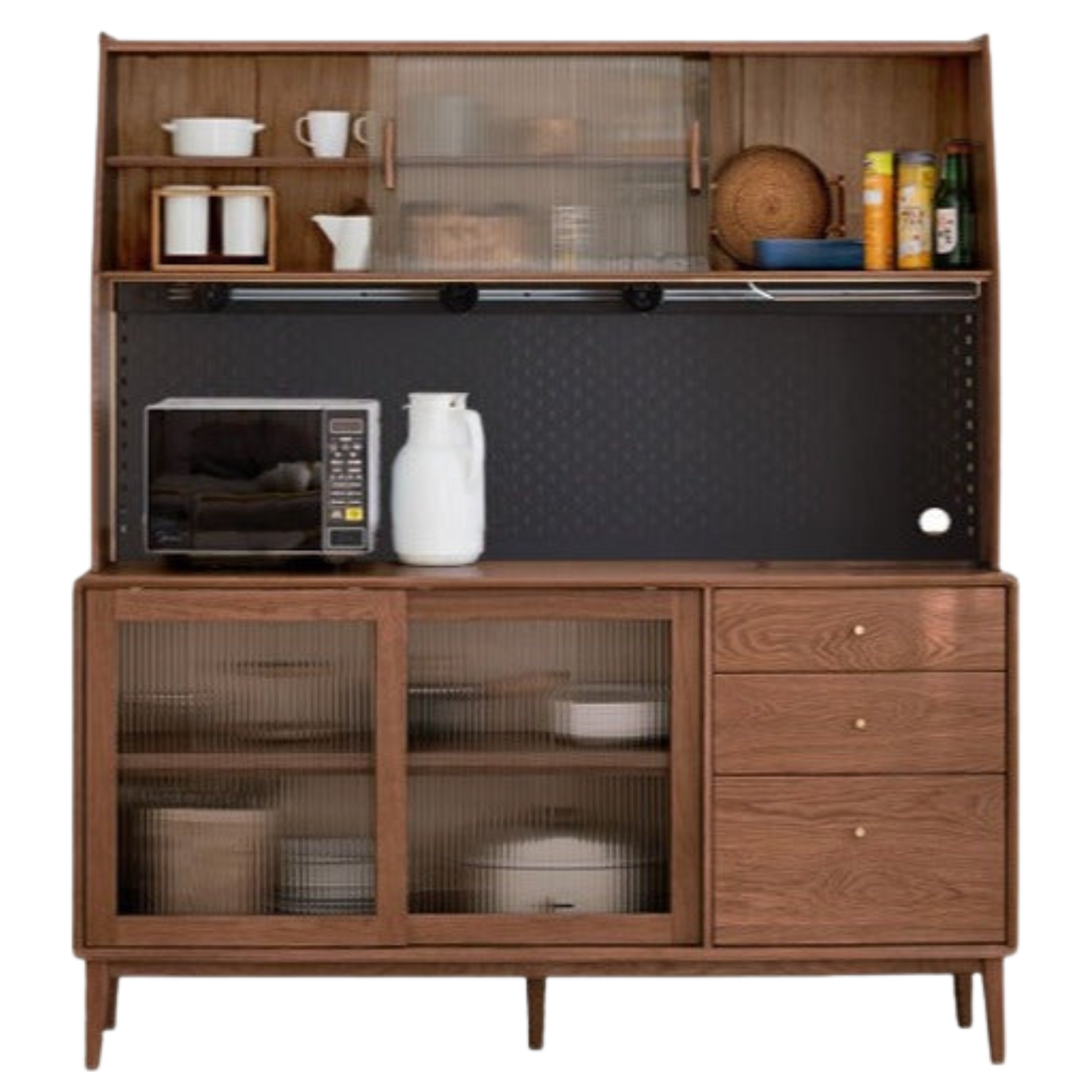 Solid Rubberwood, Oak Solid Wood Sideboard, Buffet Cabinet