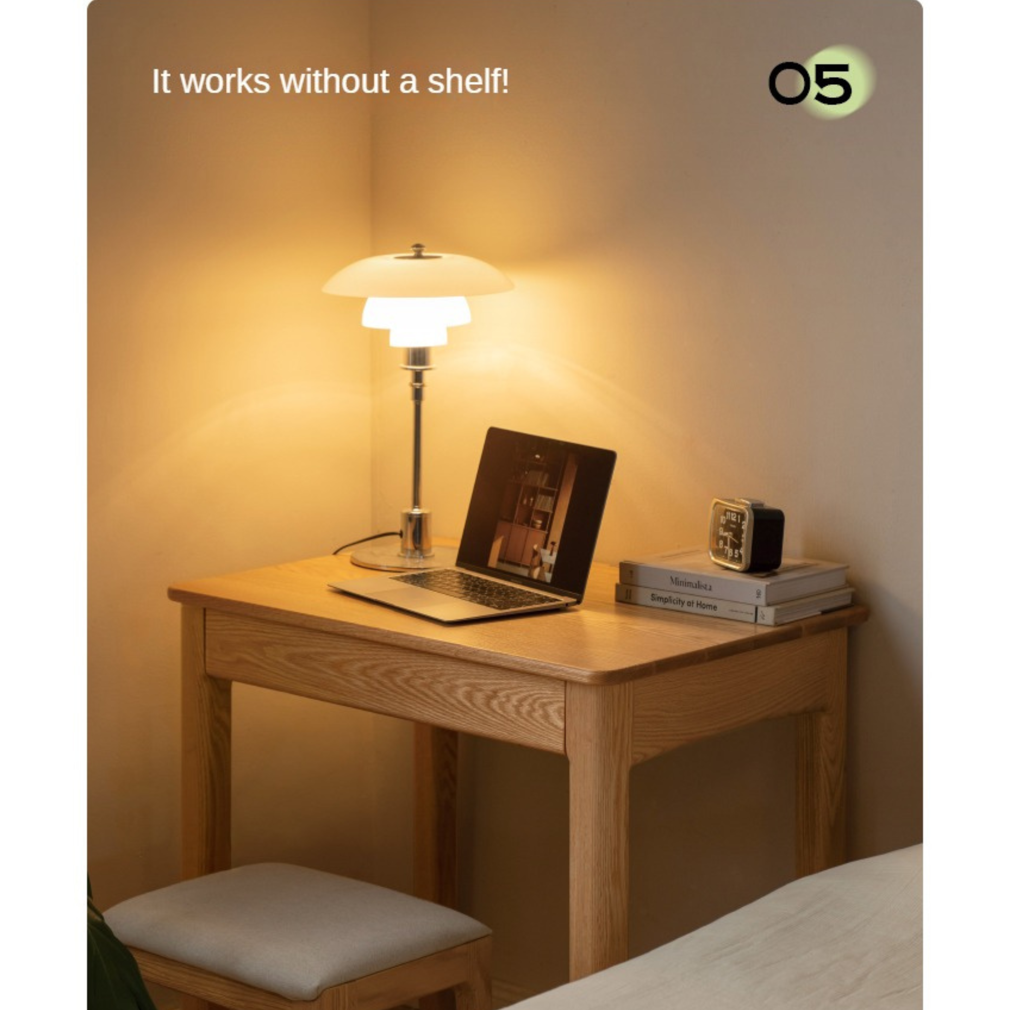 Oak, Ash Solid Wood Modern Desk Bookshelf Integrated