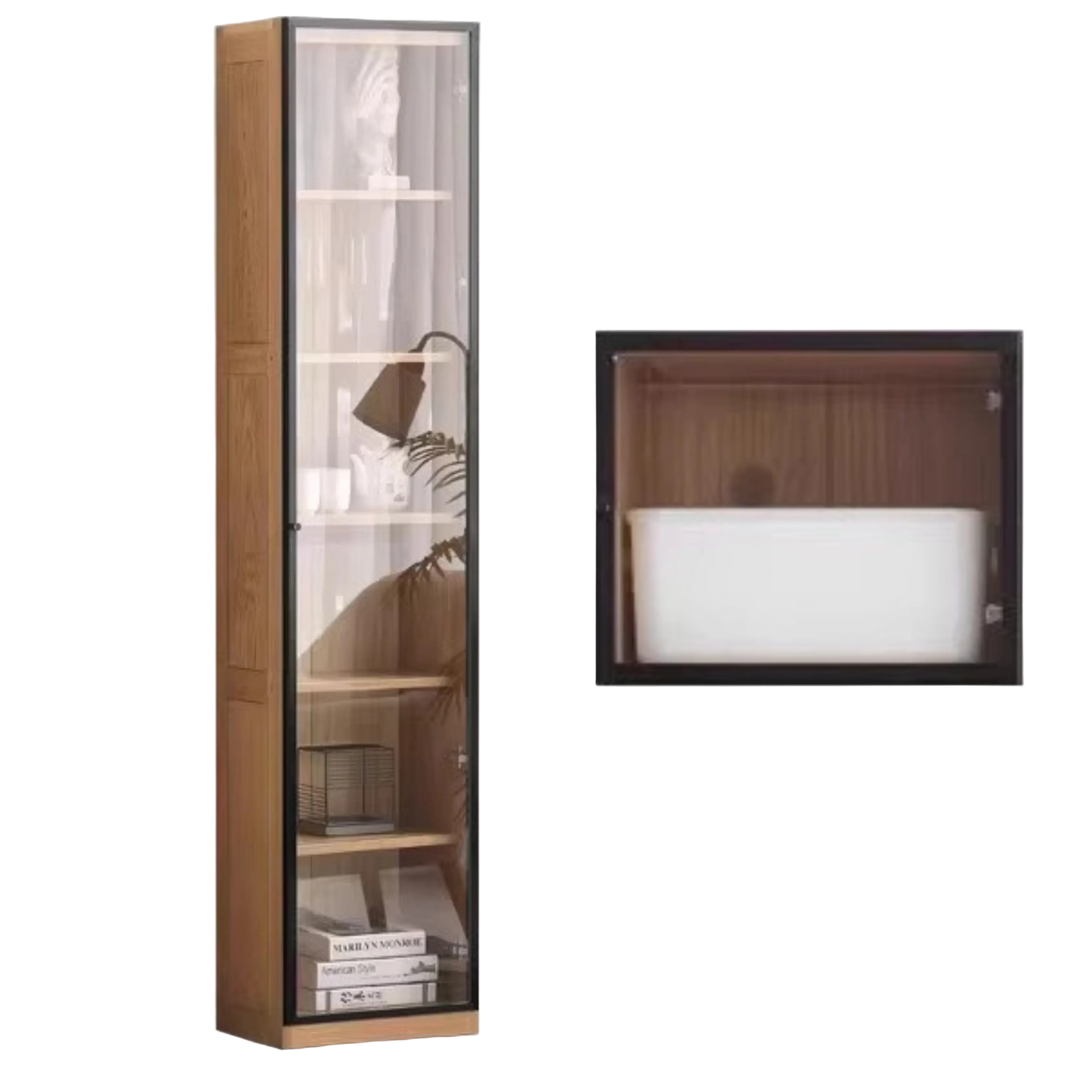 Oak, Solid Rubberwood Modern Bookcase Storage